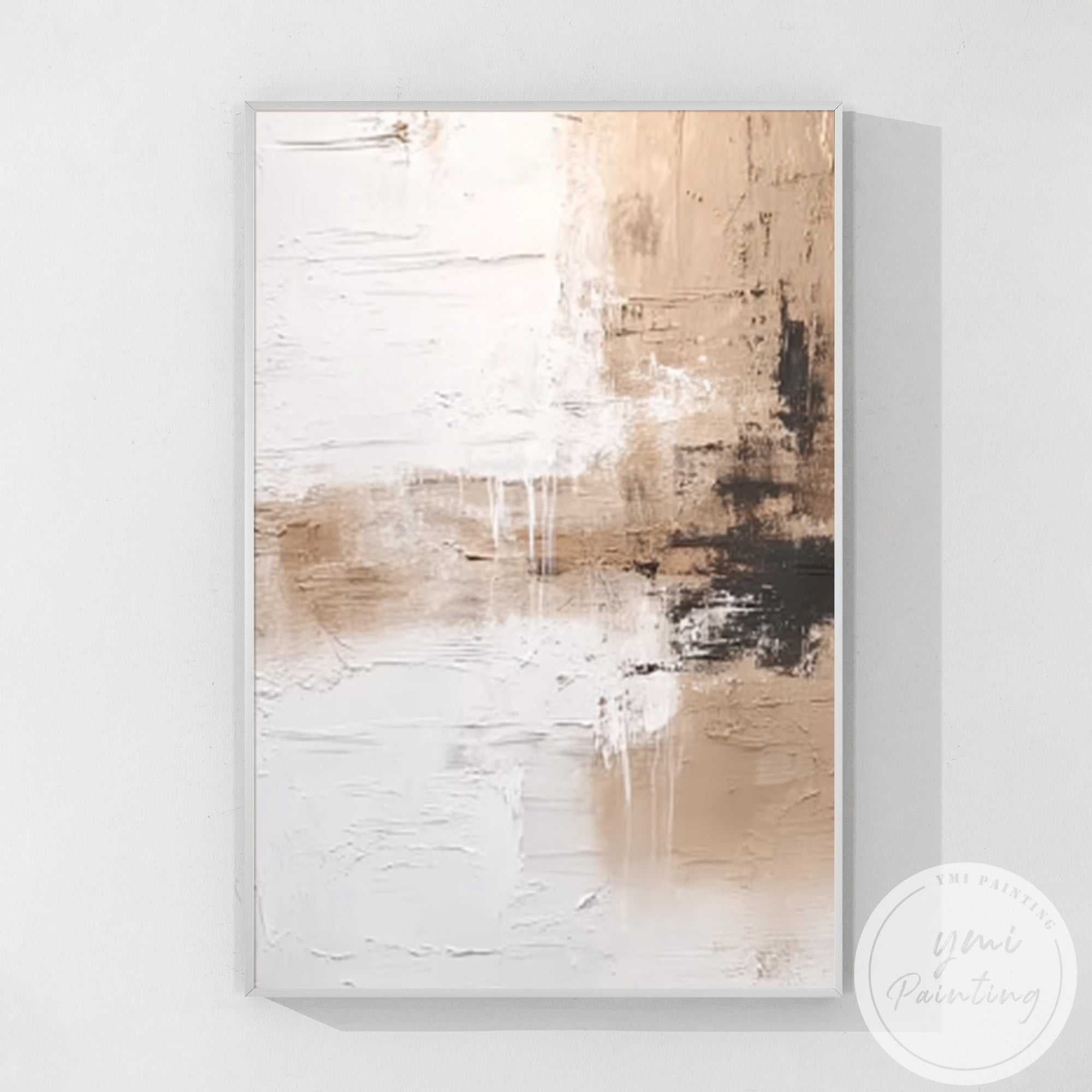 Neutral beige abstract painting with textured surface