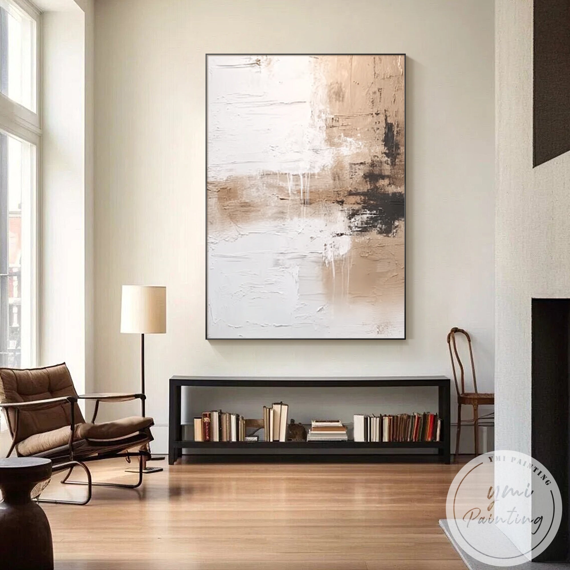 Beige white brown textured canvas wall art vertical
