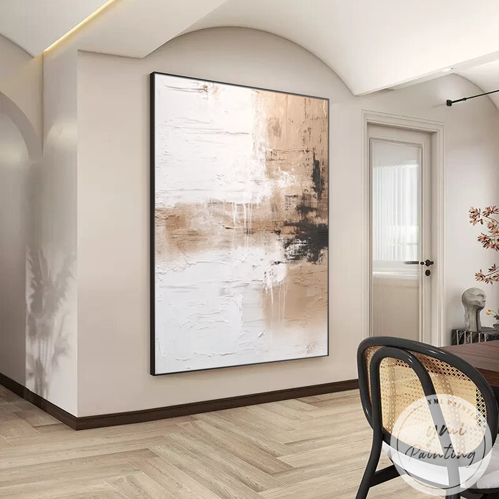 Contemporary abstract artwork with subtle dark accents