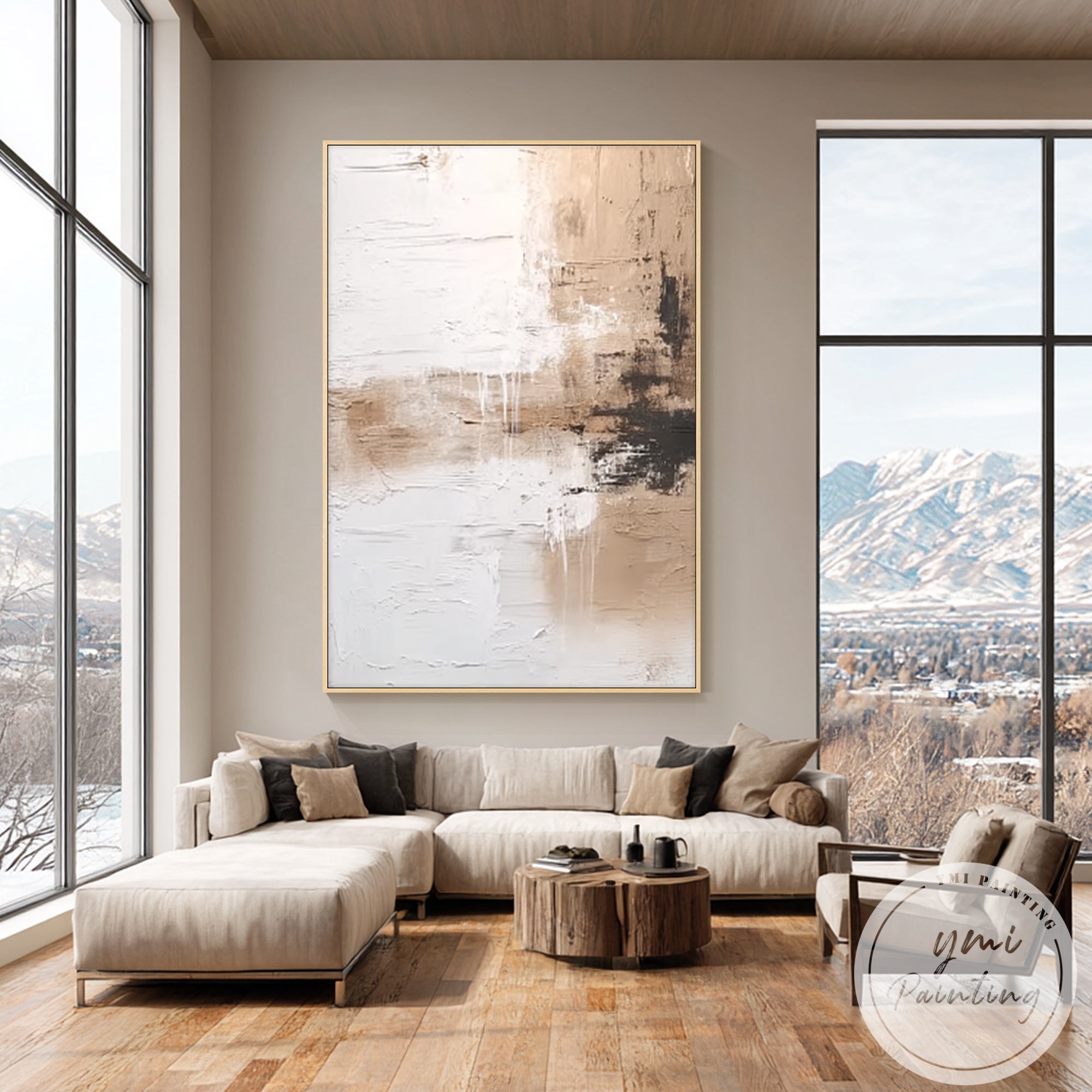 Textured abstract wall art in beige and earth tones