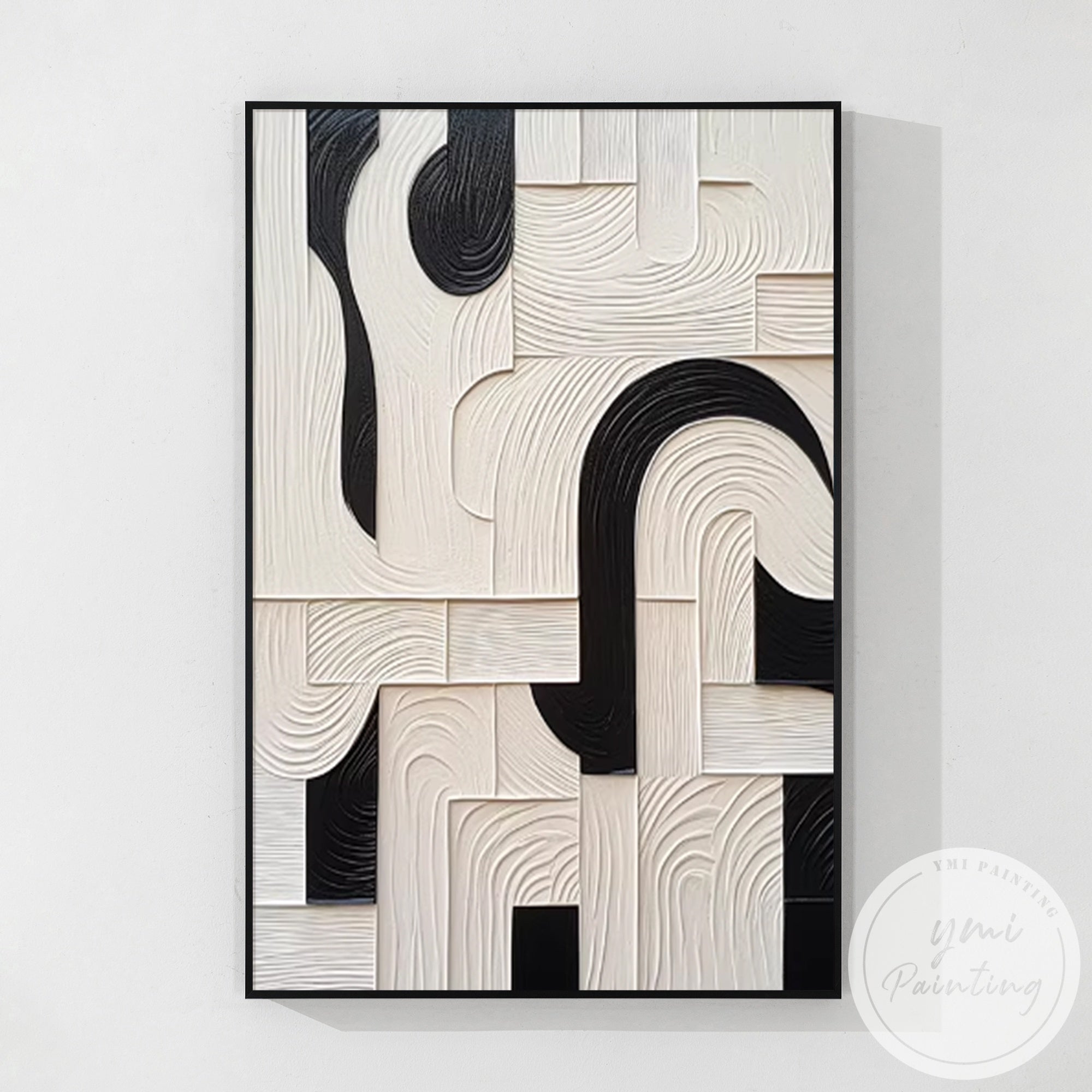 Black White Textured Geometric Abstract Wall Art