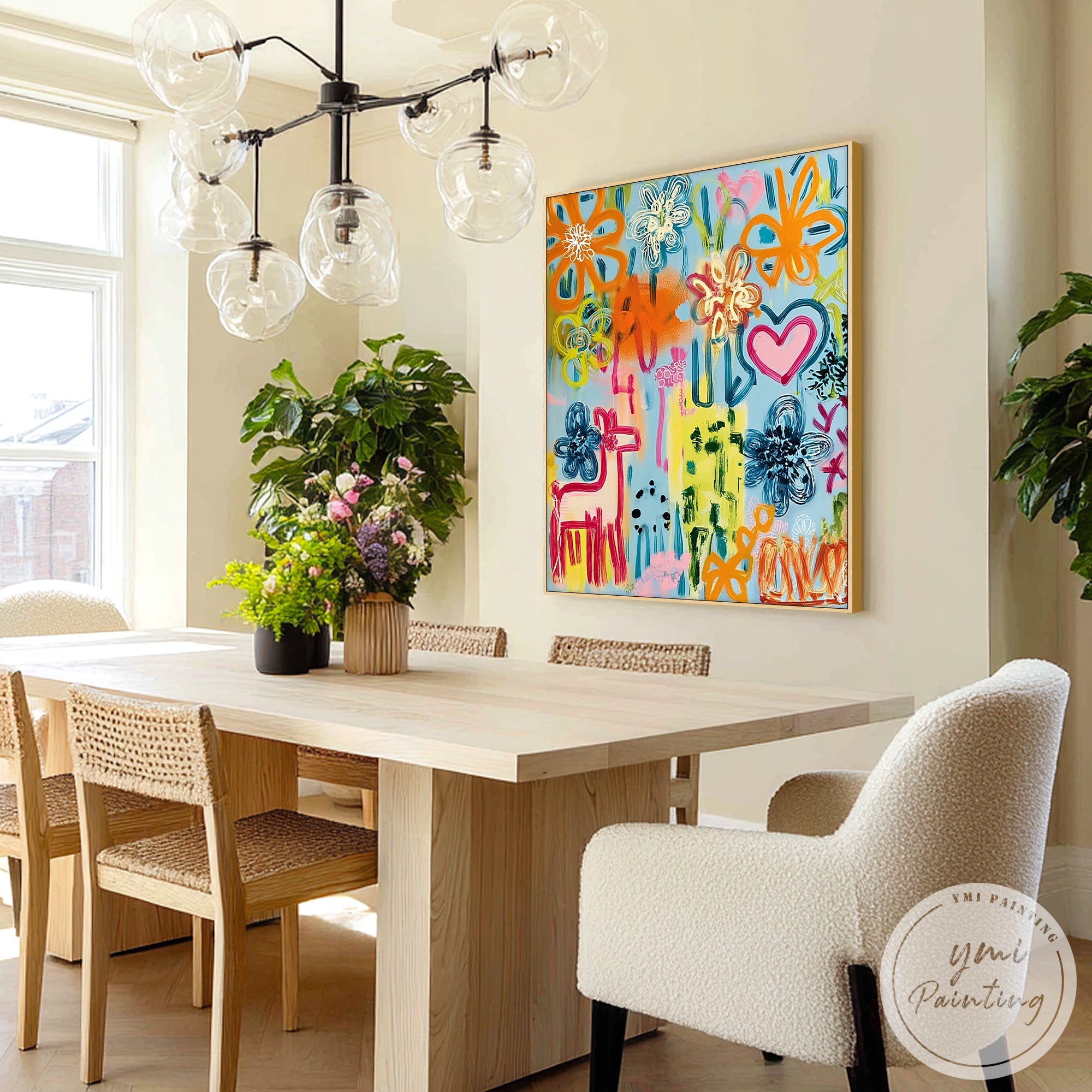 Fun abstract painting with dynamic brushstrokes and shapes