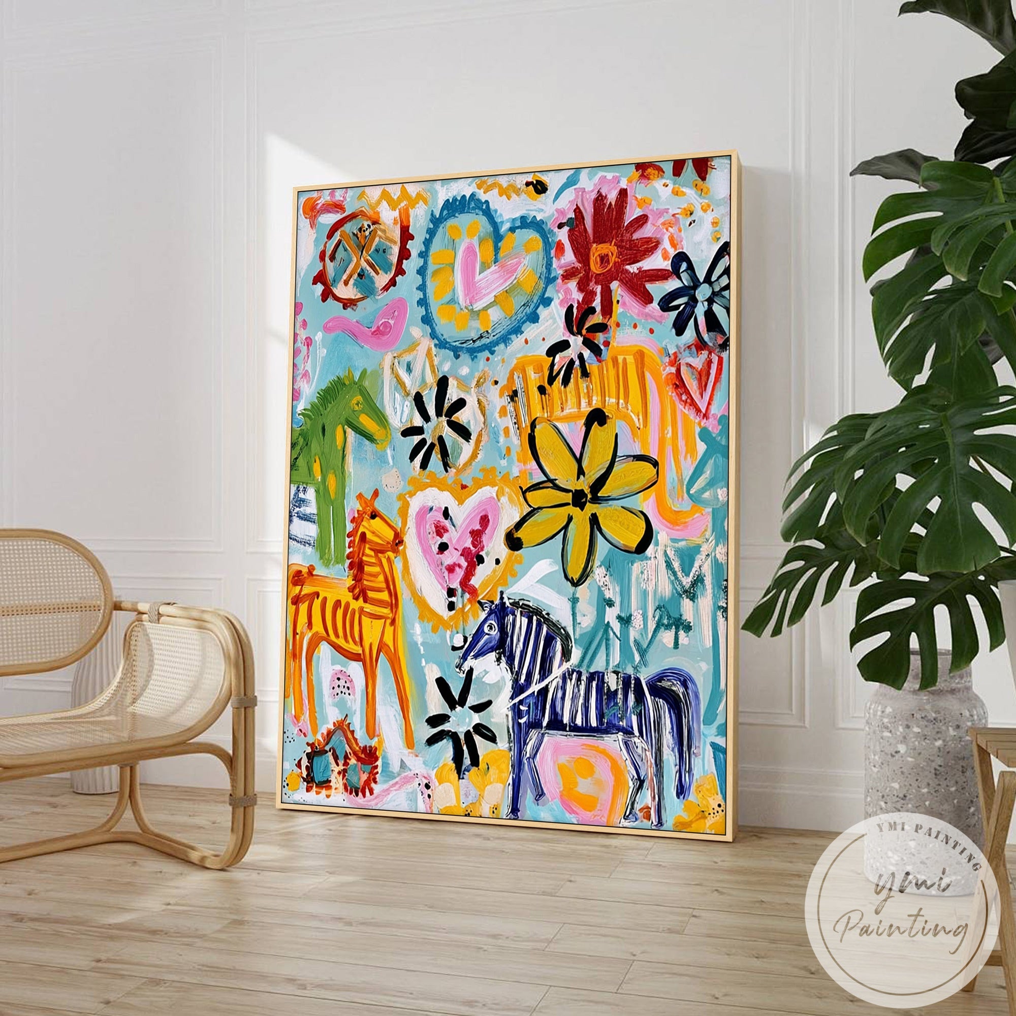 Bold and lively horse and flower canvas art