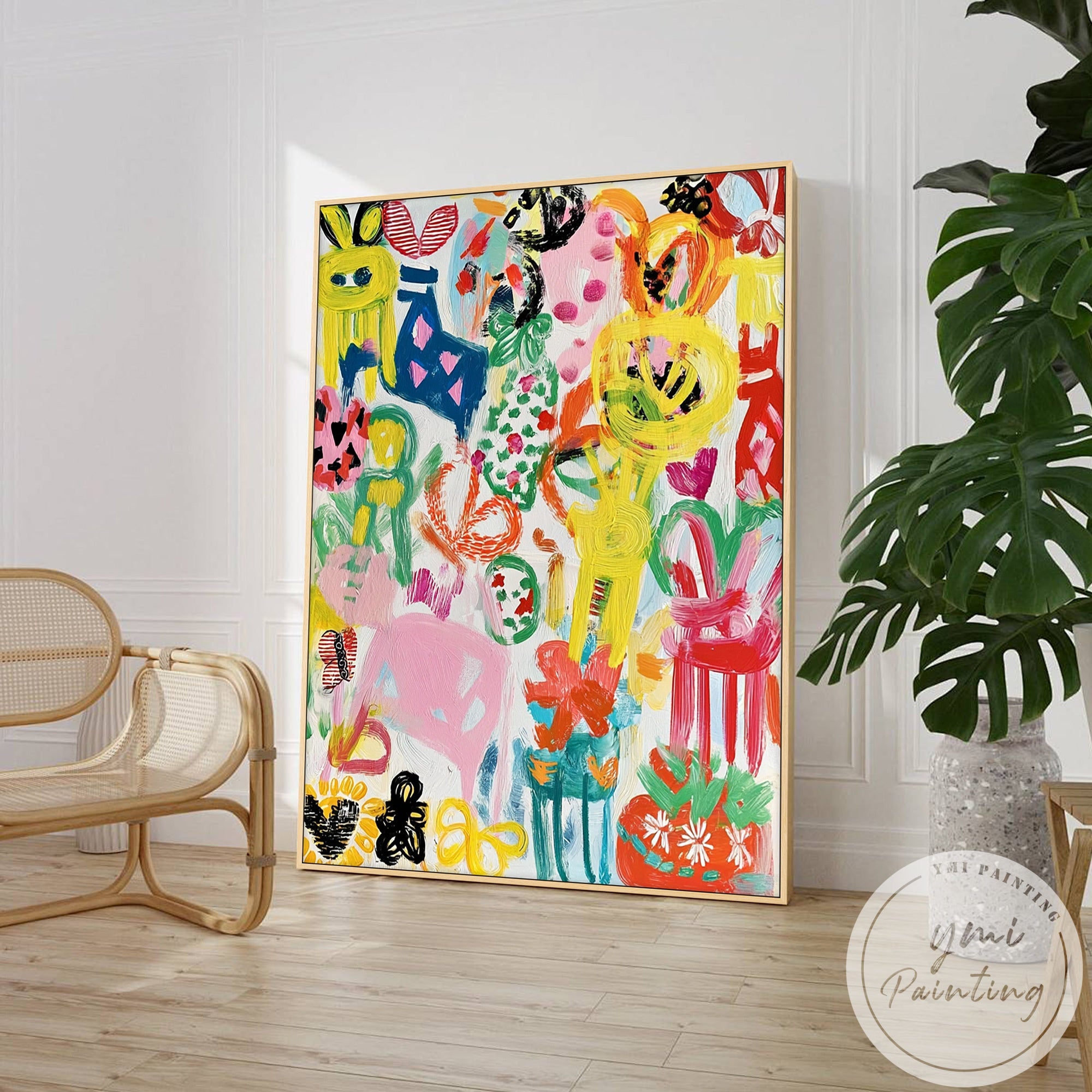 Modern abstract canvas featuring bright colors