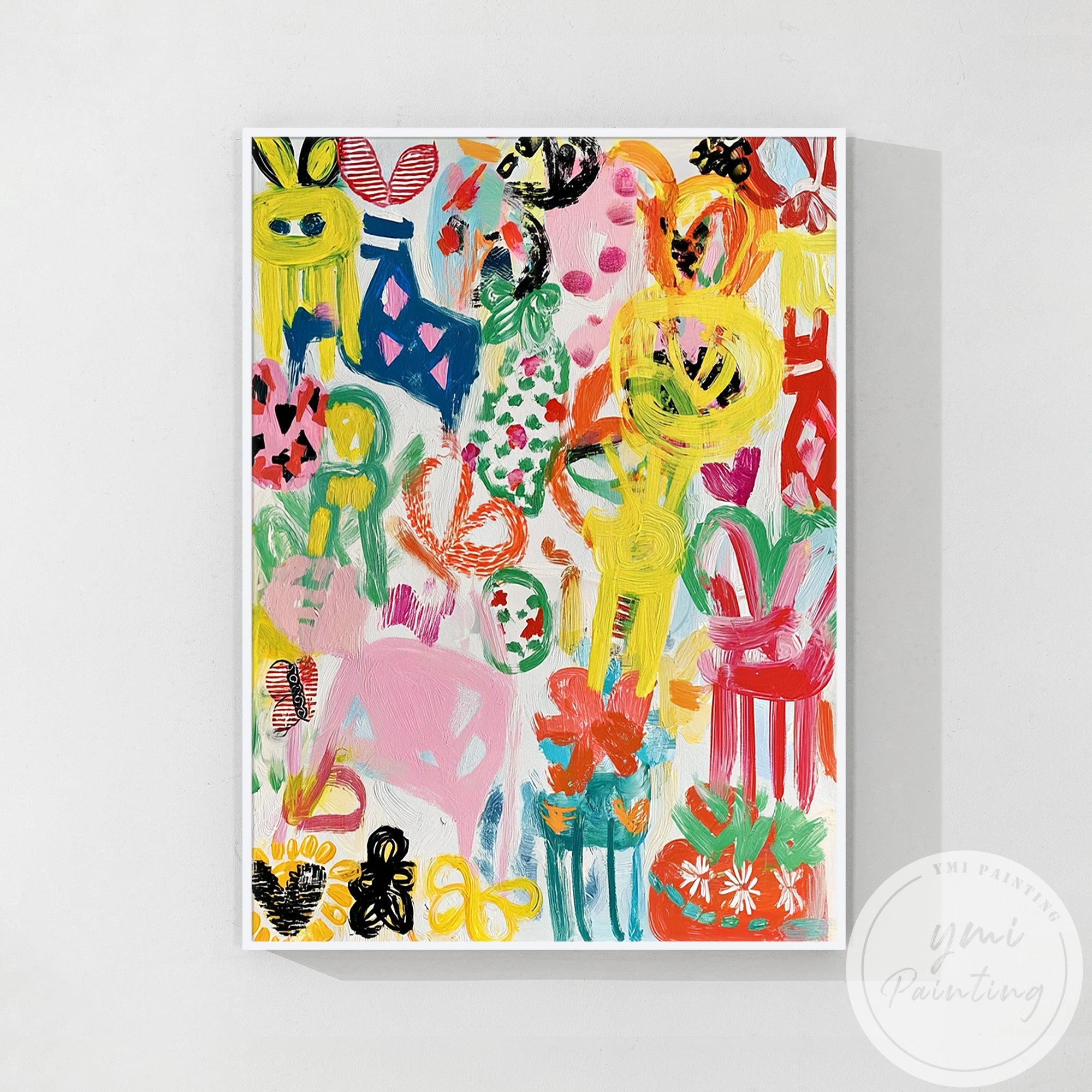 Abstract colorful floral and geometric wall art
