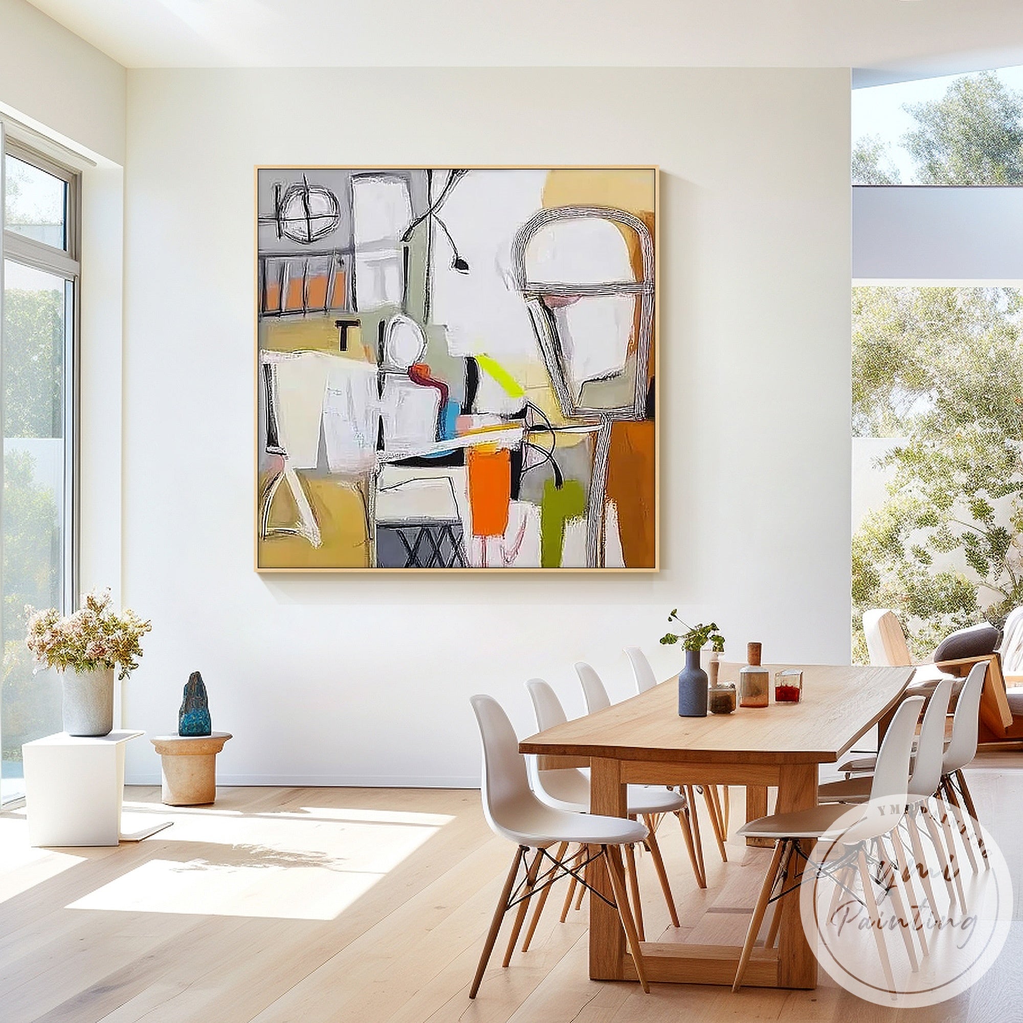 Hand-painted contemporary geometric shapes art