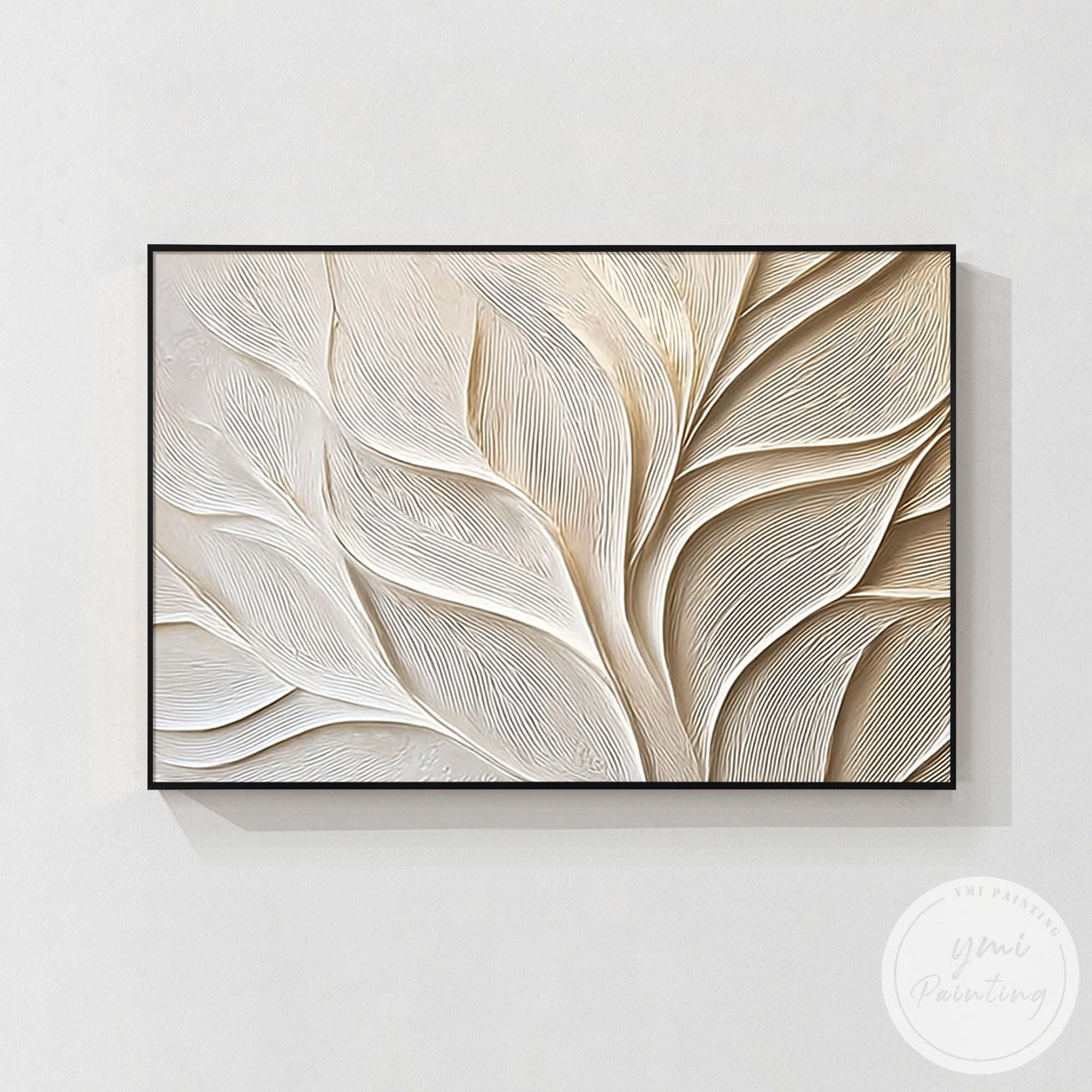 neutral botanical abstract wall art beige leaf texture
