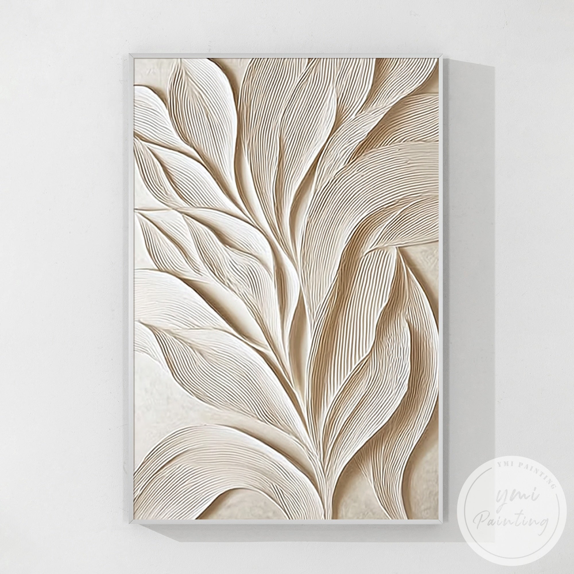neutral botanical leaf texture wall art beige abstract