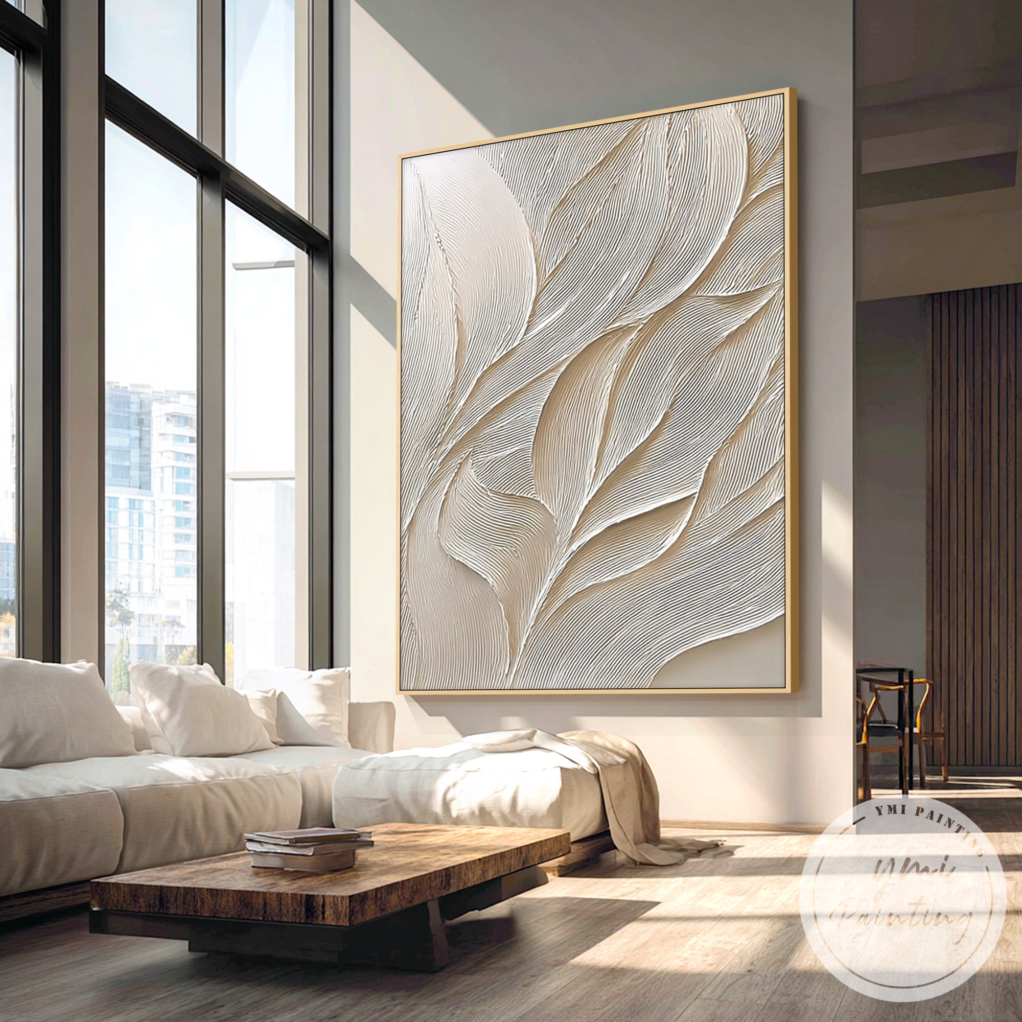 beige abstract botanical canvas