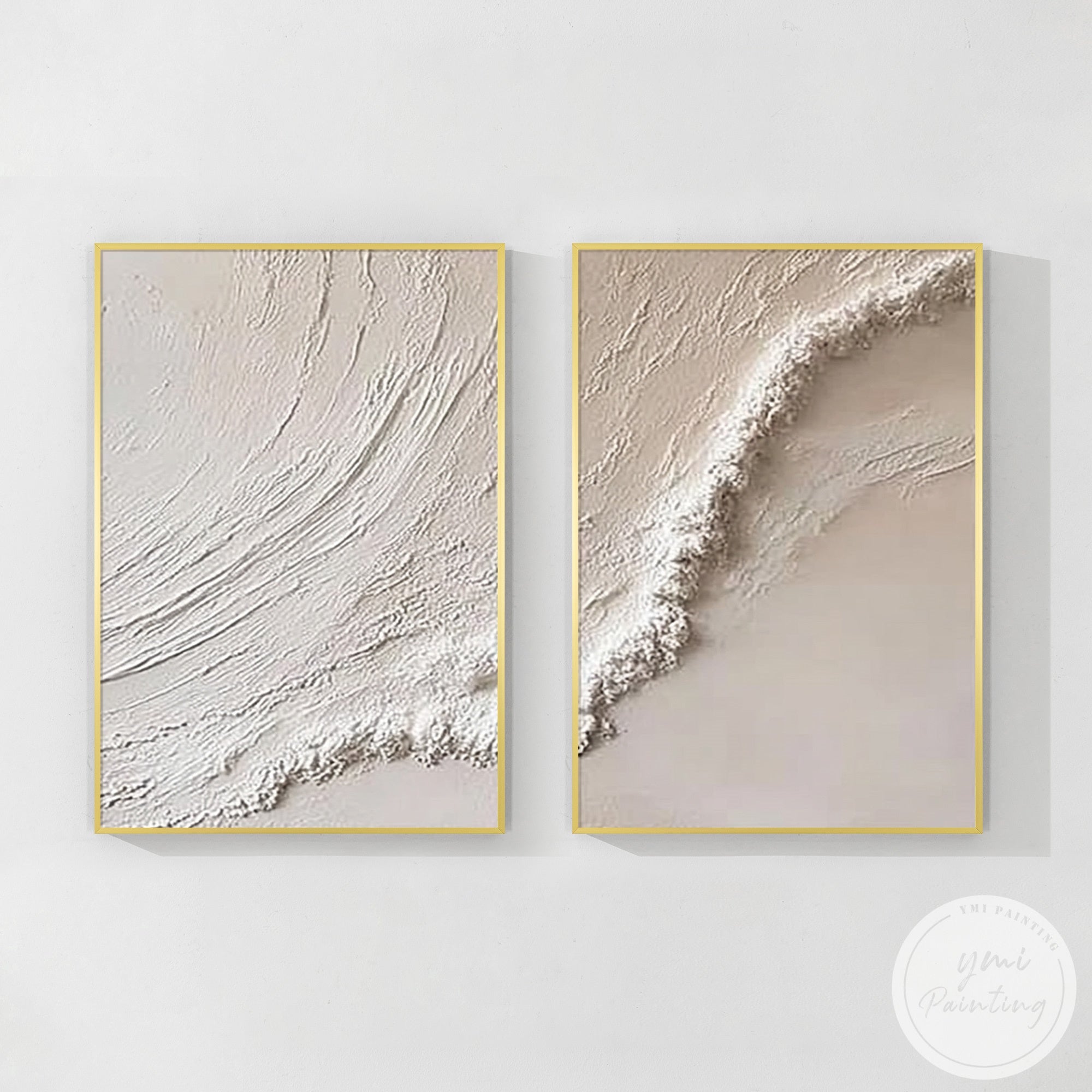 handmade neutral wall art set with raised texture