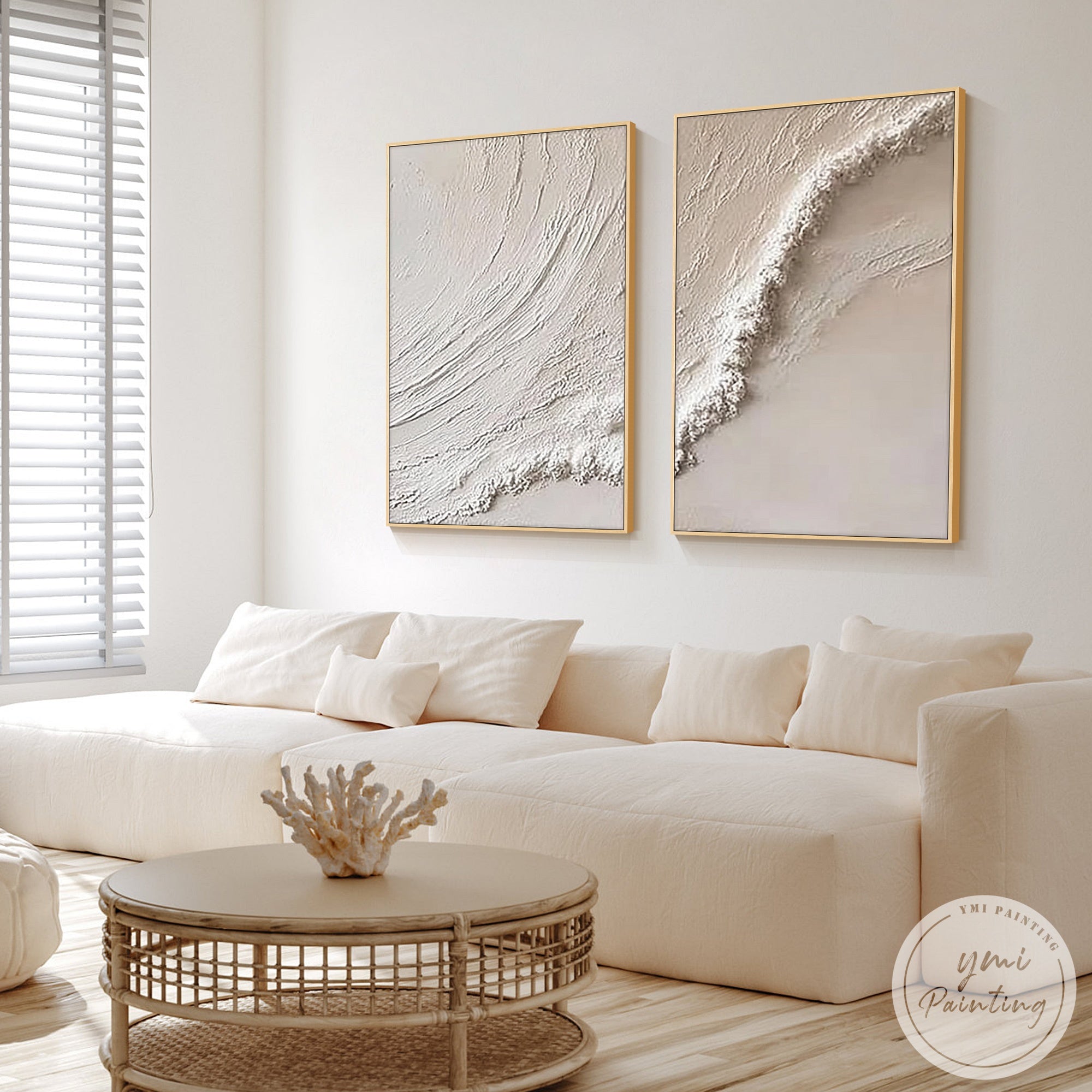 minimalist beige cream wall art set organic texture