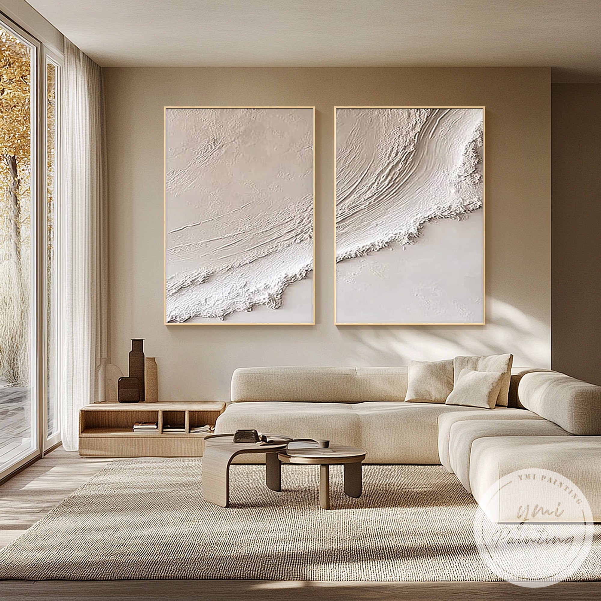 minimalist beige wall art set textured organic surface