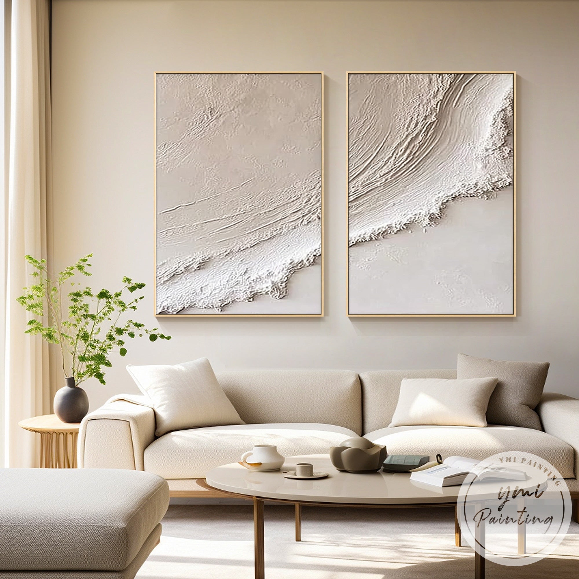 Beige Textured Diptych Wall Art Minimal Abstract Canvas