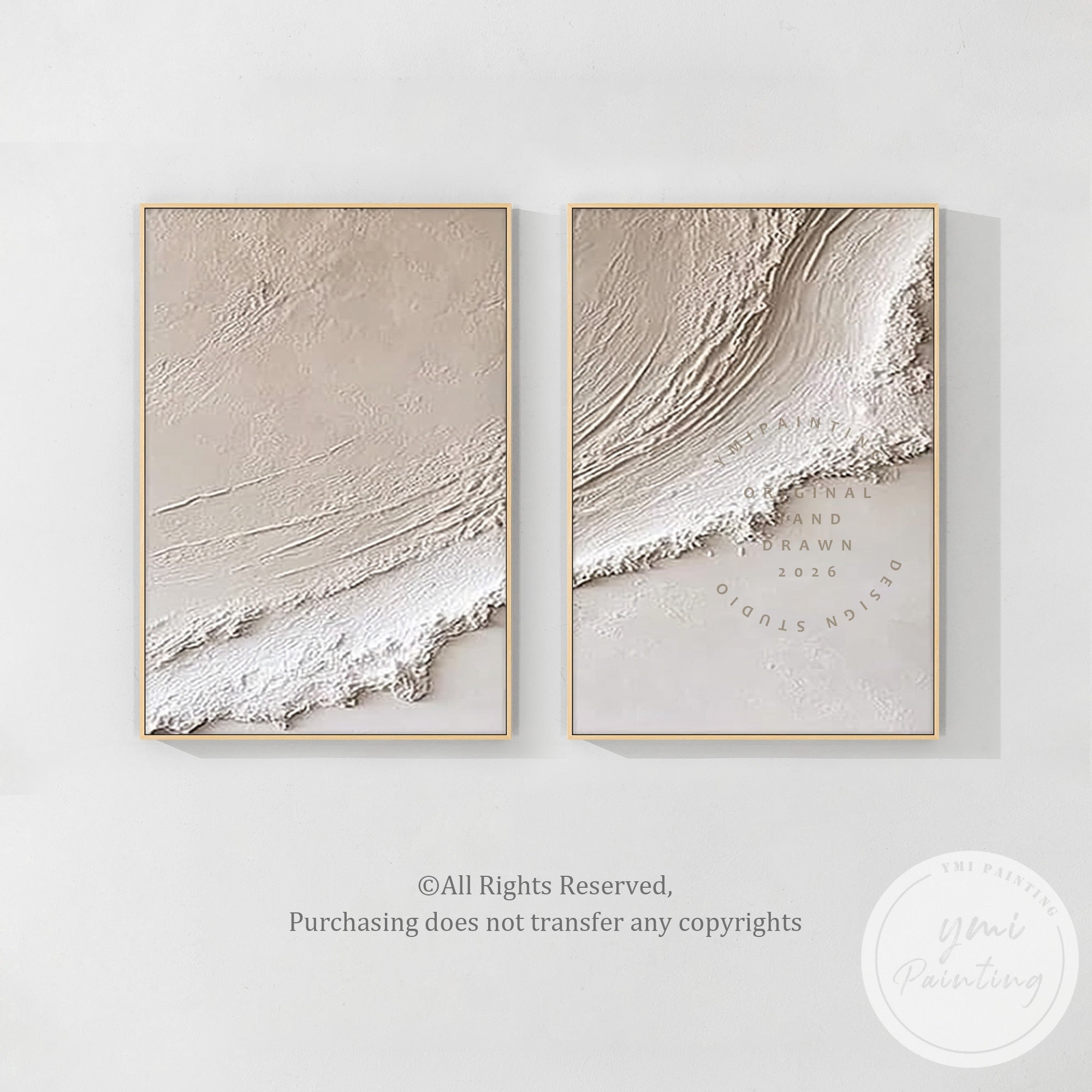 contemporary beige abstract canvas set handmade texture