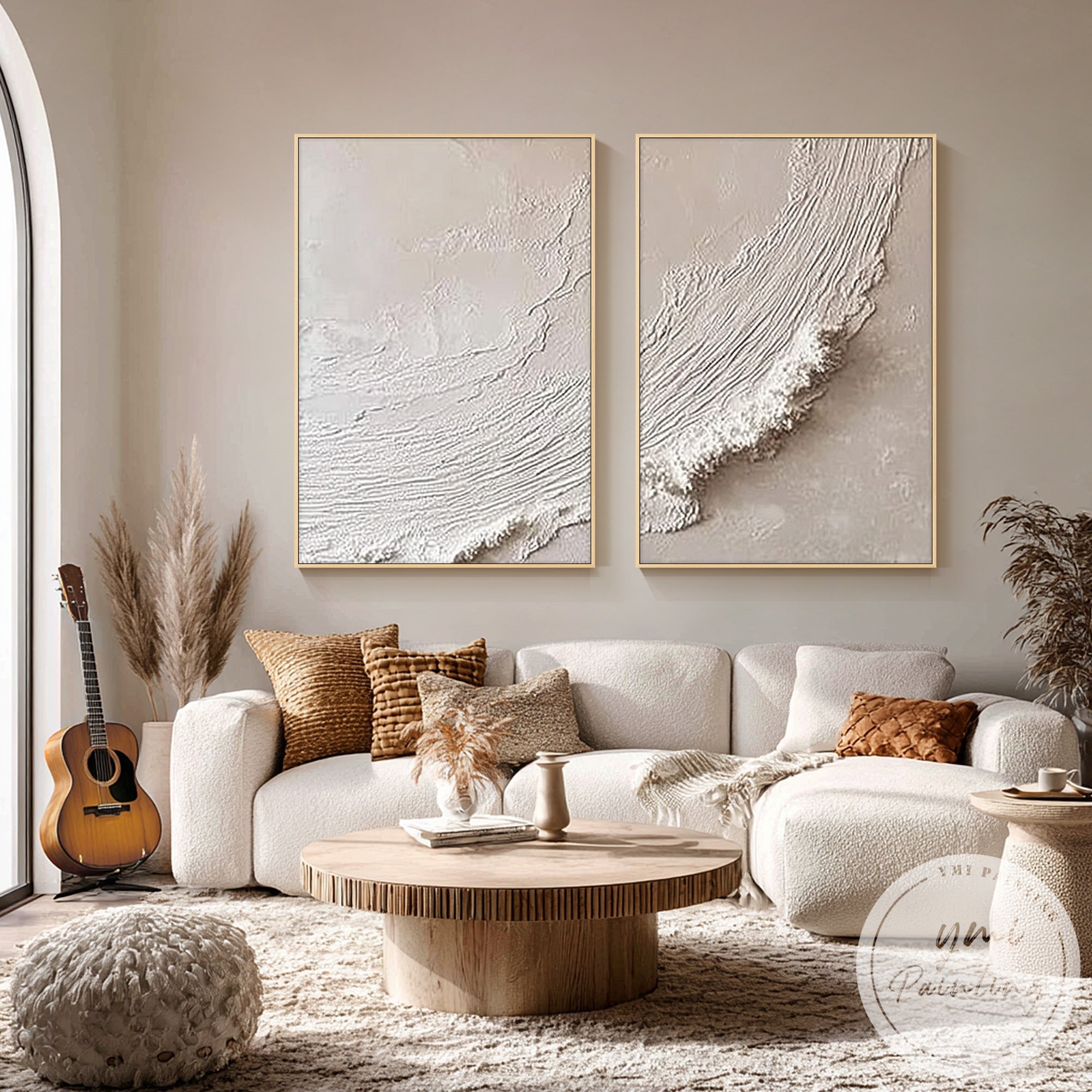 minimalist textured wall art diptych soft neutral colors