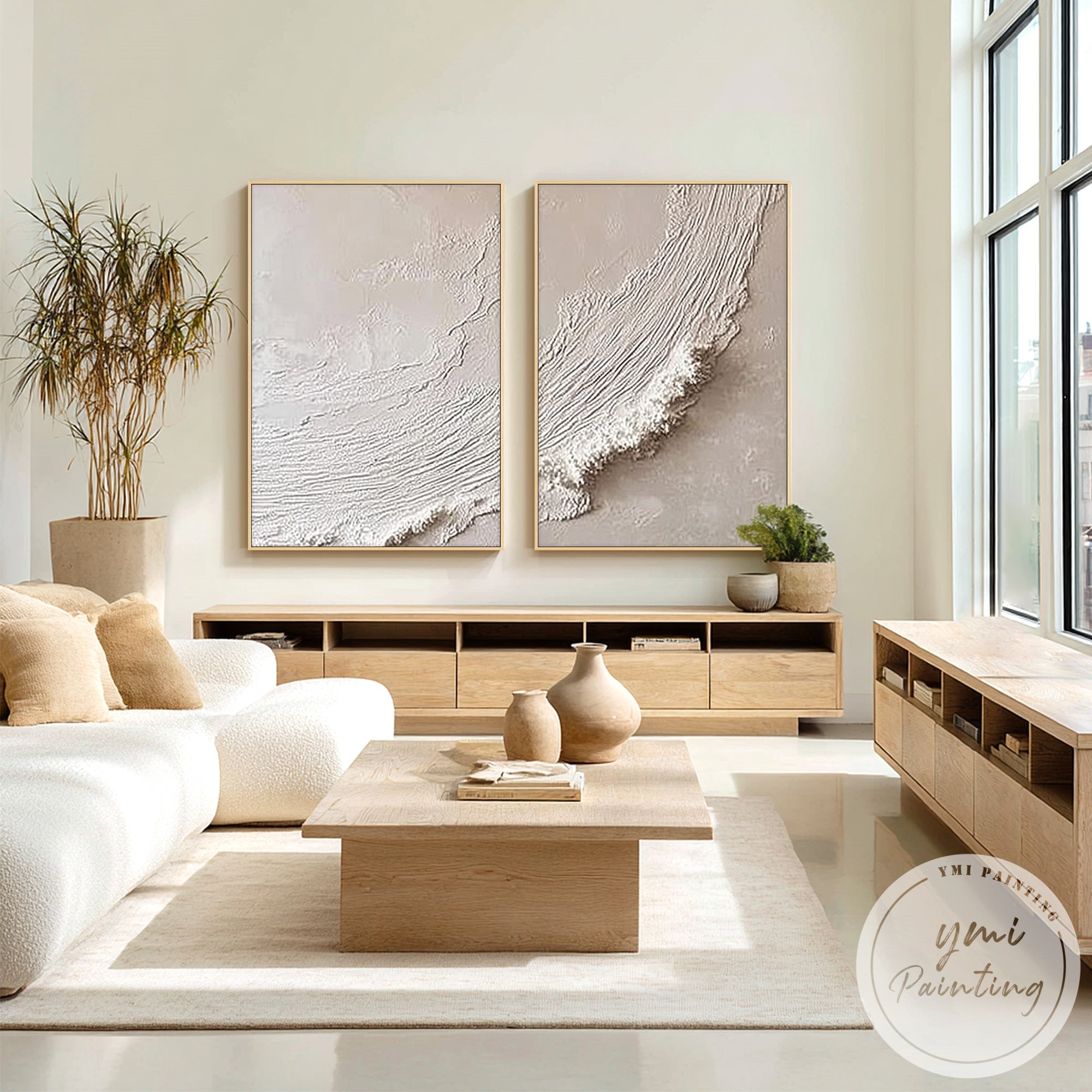 beige abstract painting set layered texture canvas art