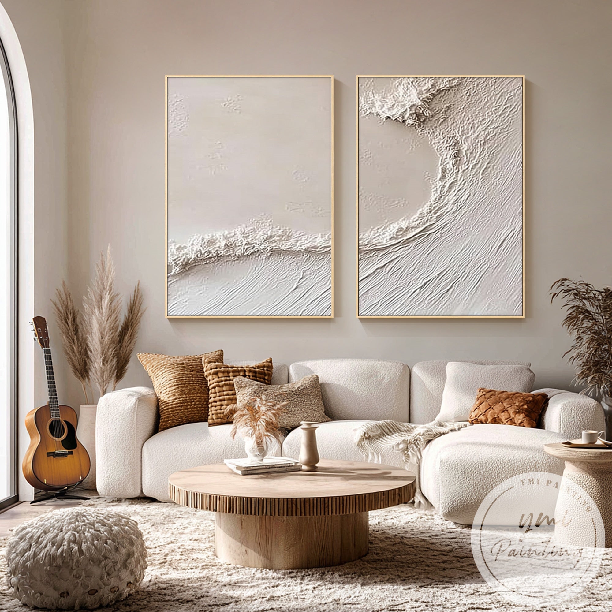 beige ocean wave textured canvas minimalist art