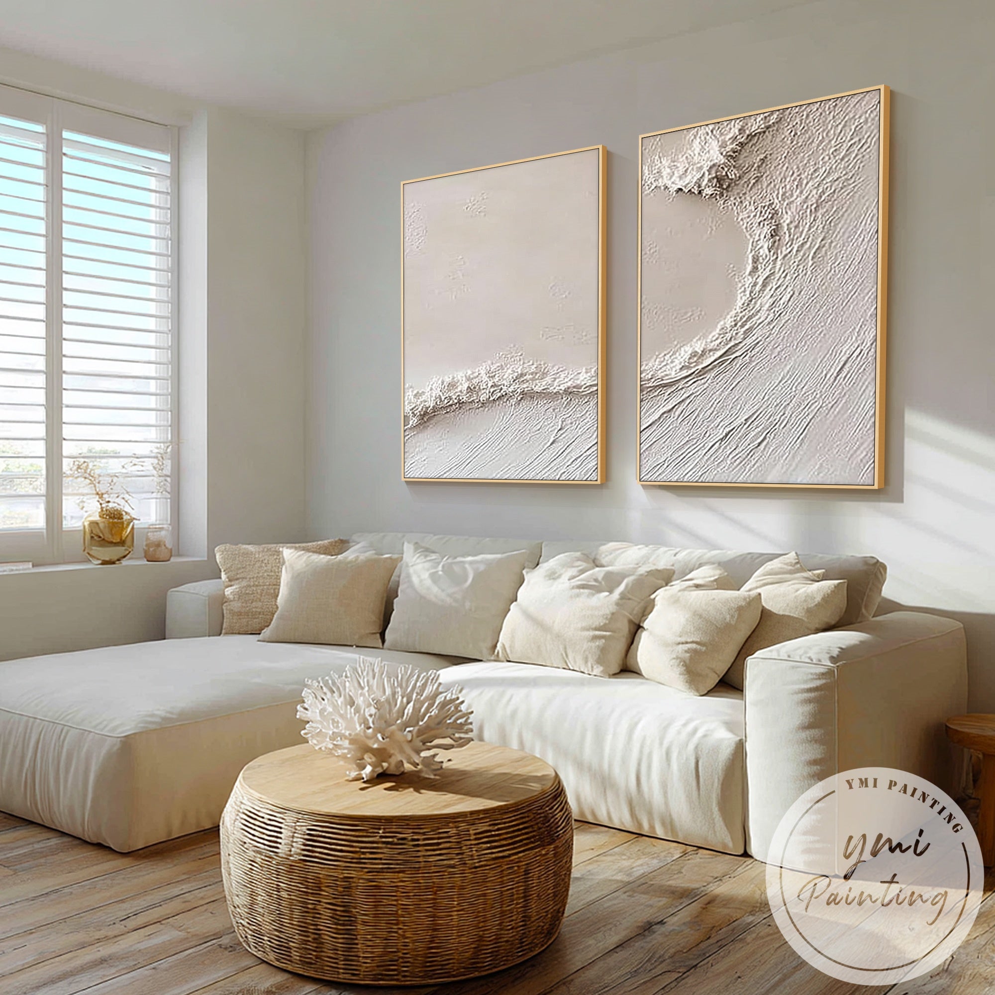 neutral beach inspired abstract wall art set