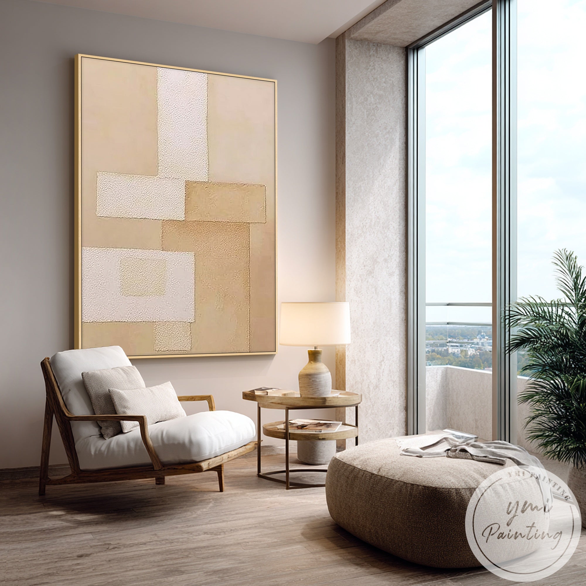 Hand painted beige textured canvas art