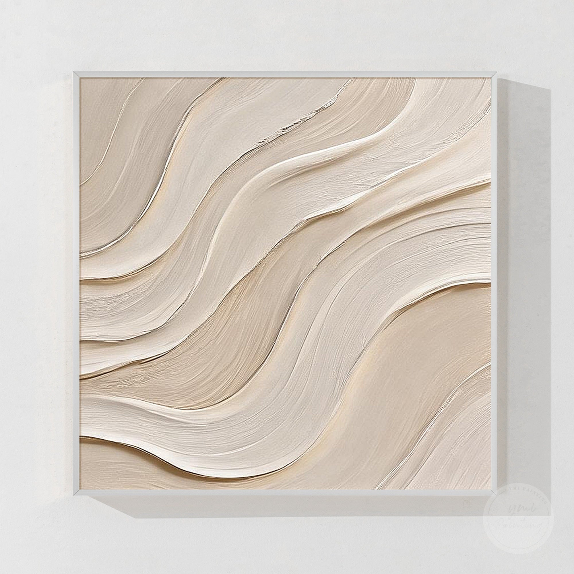 Neutral beige 3D textured wave abstract wall art on canvas
