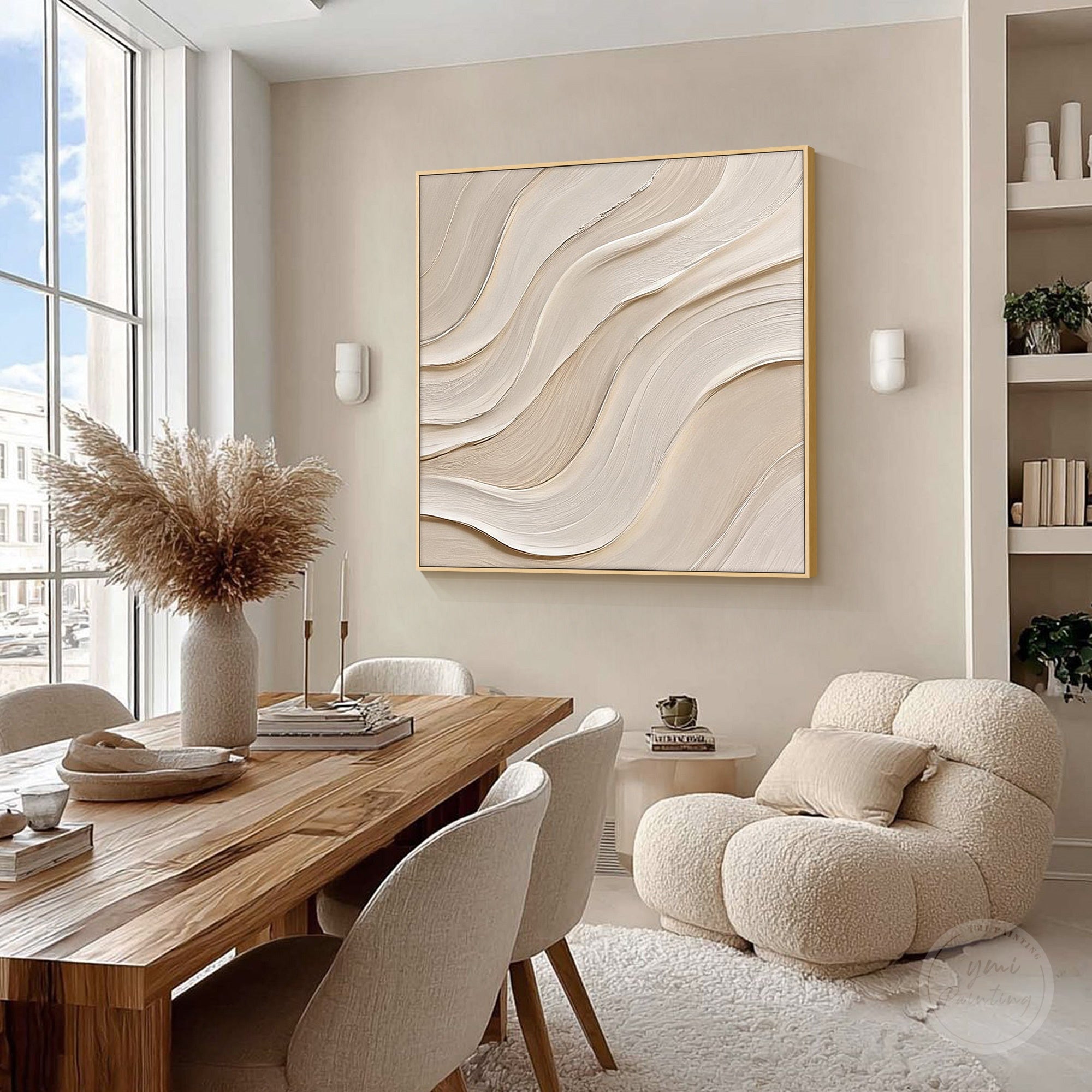 Minimalist ivory and beige textured abstract painting