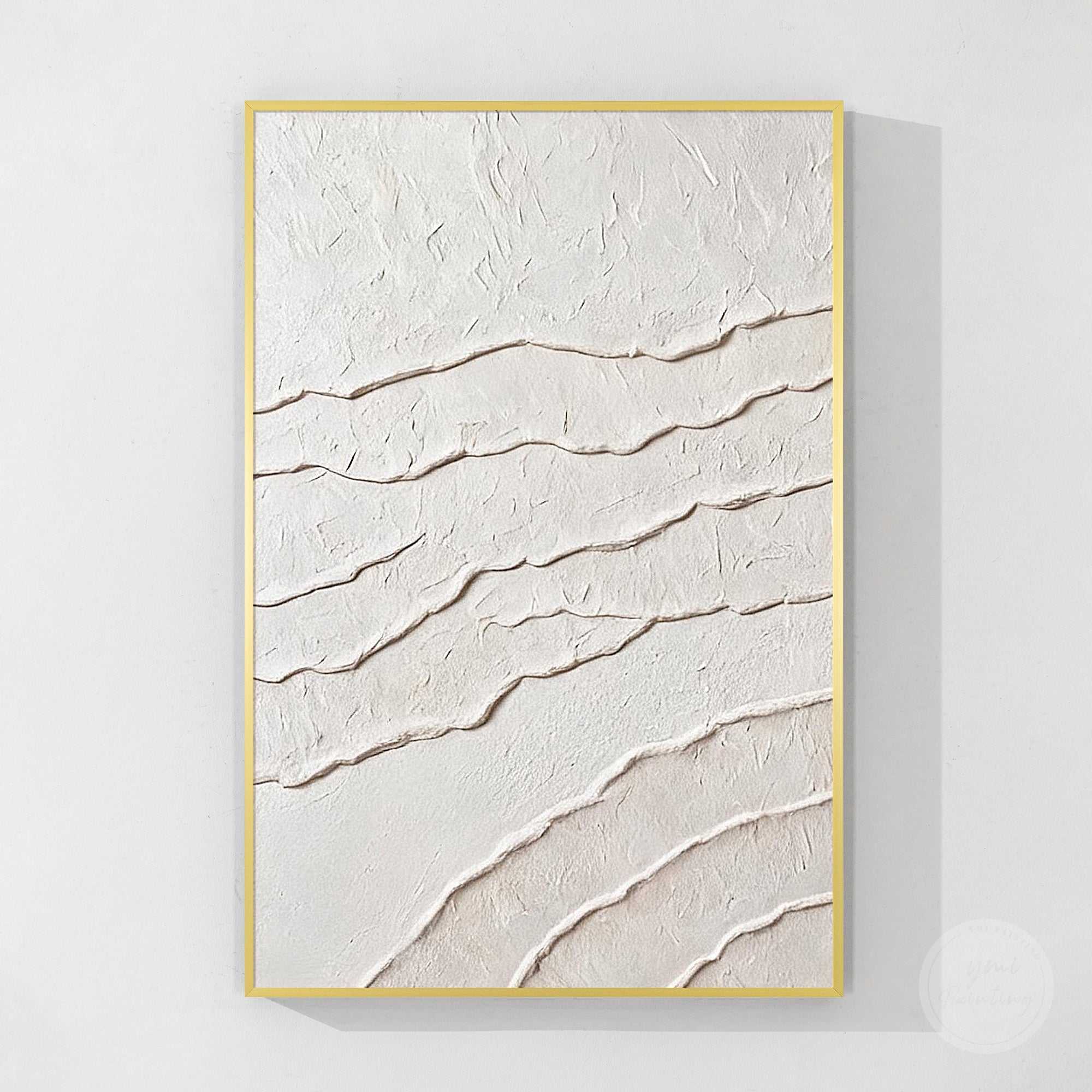 Modern white textured canvas with organic abstract forms