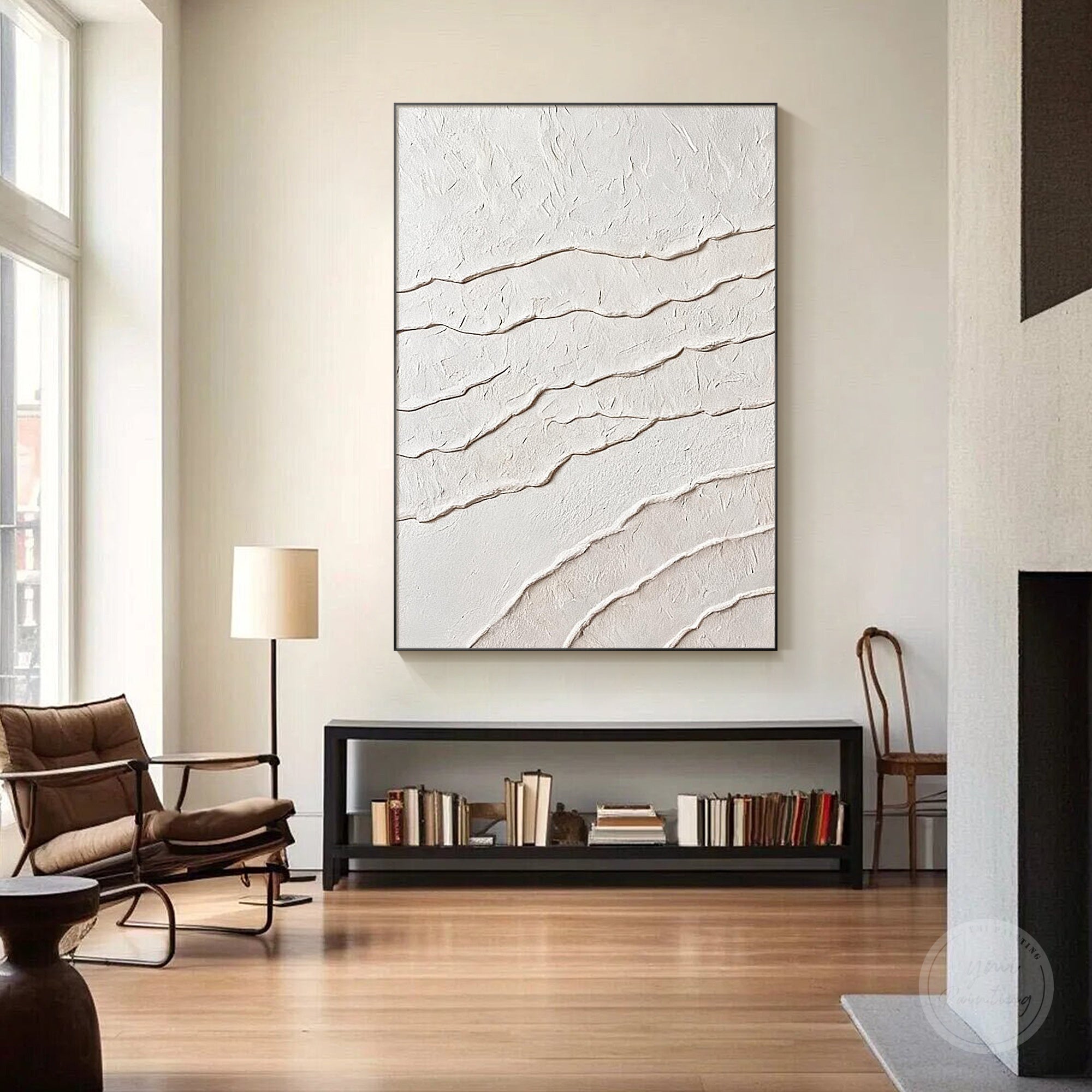 Contemporary white and ivory textured wall painting