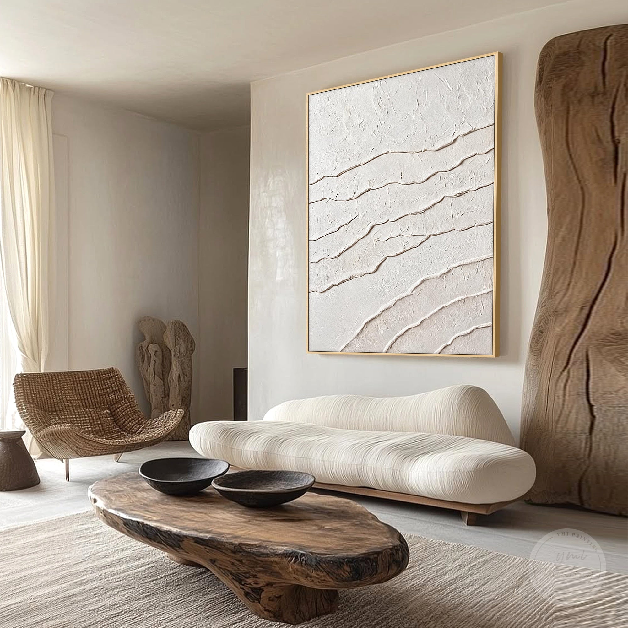 White 3D textured abstract artwork for modern interiors