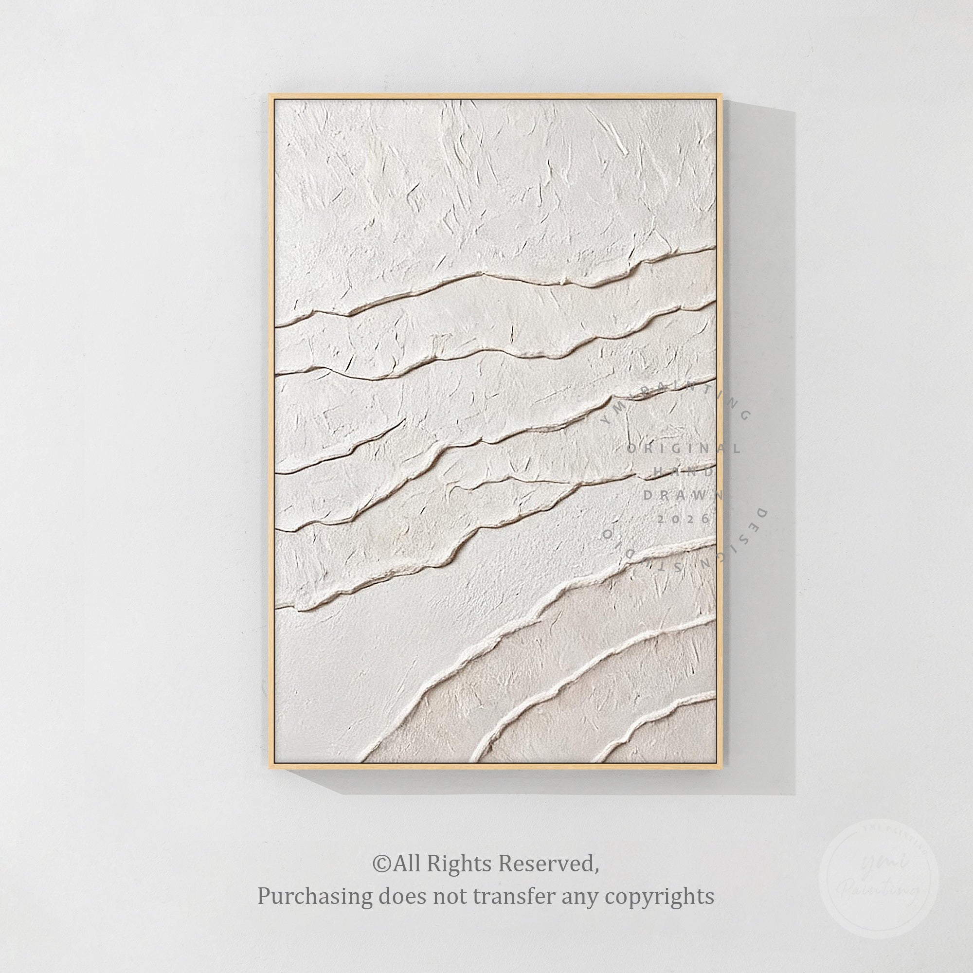 White textured abstract wall art with flowing organic lines