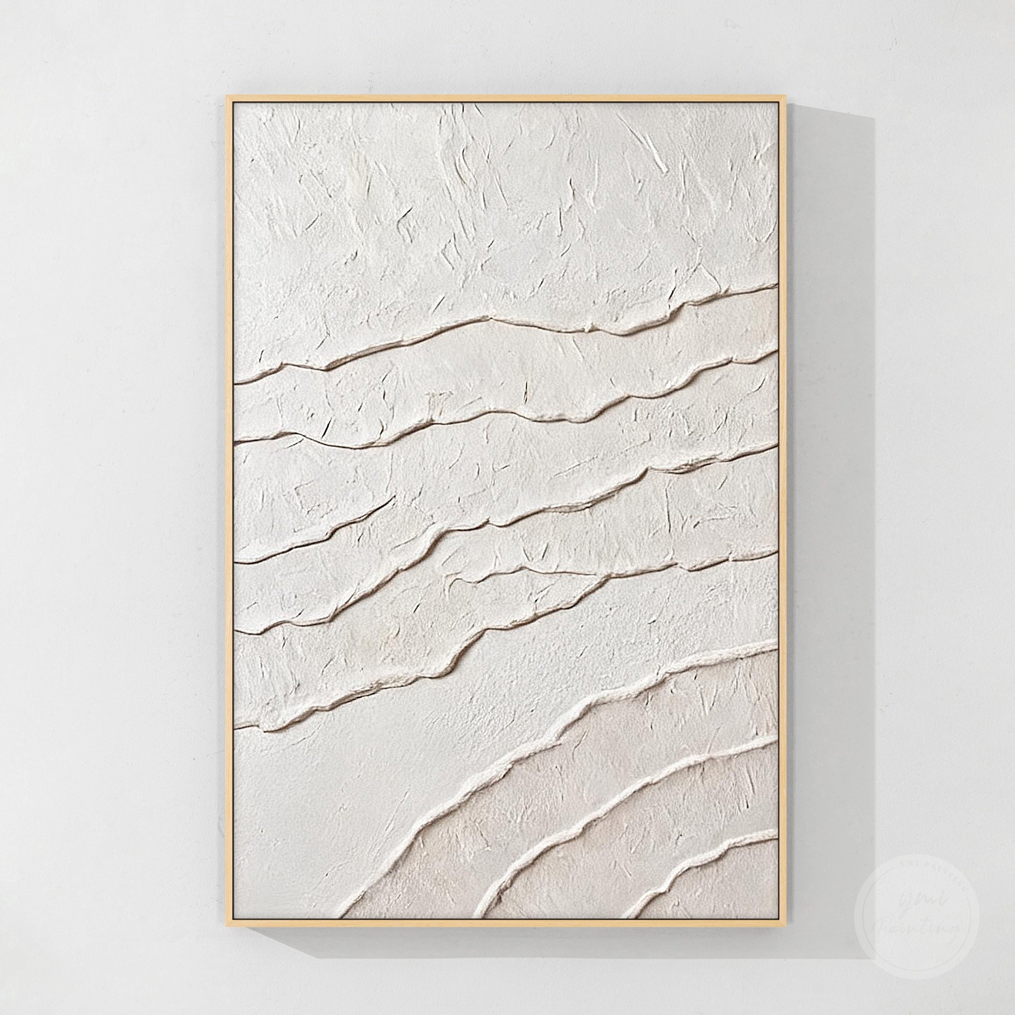 Neutral ivory abstract painting with layered surface texture