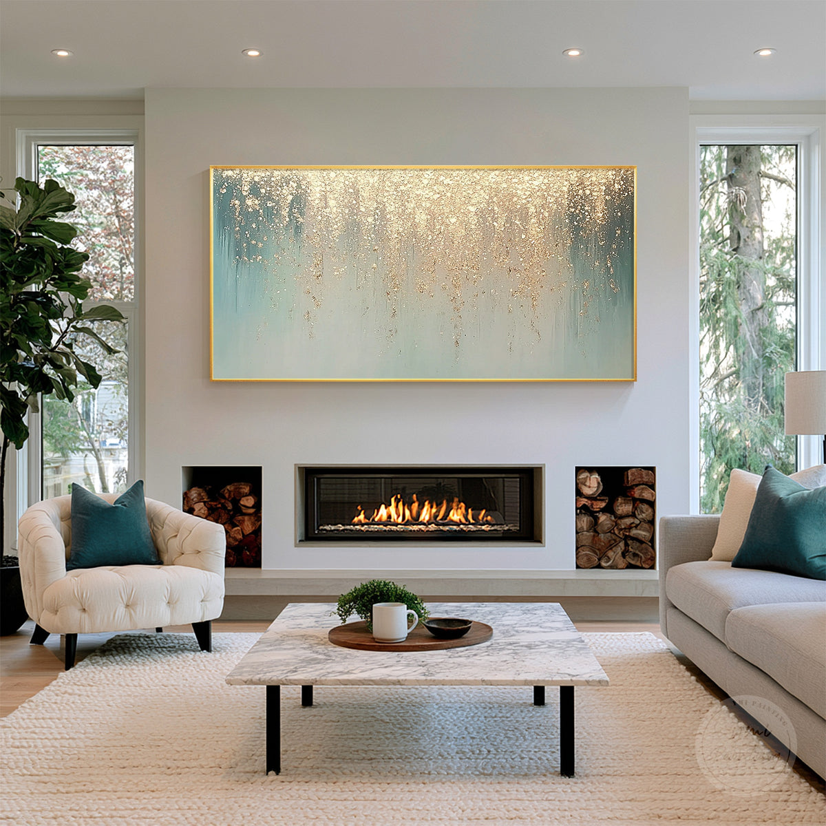 Contemporary teal mint textured wall painting