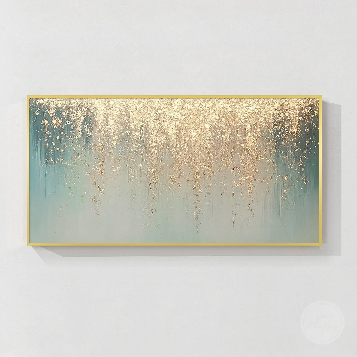 Aqua teal gold textured abstract wall art