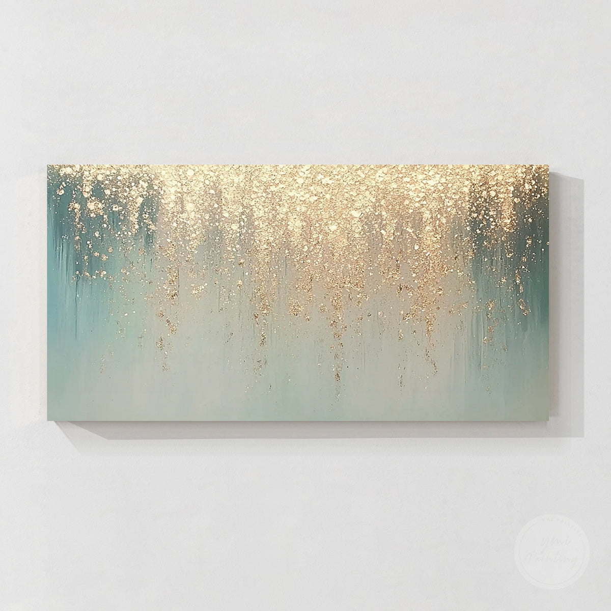 Aqua teal gold textured abstract wall art