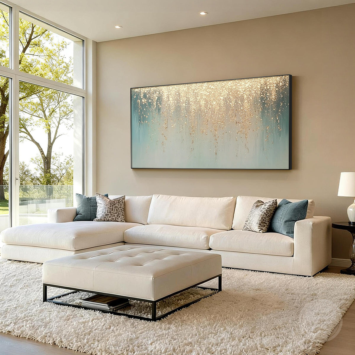 Modern luxury aqua gold canvas artwork