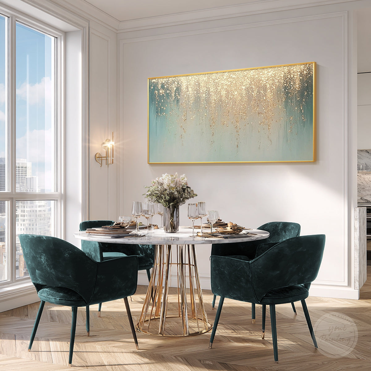 Organic textured abstract art with metallic accents