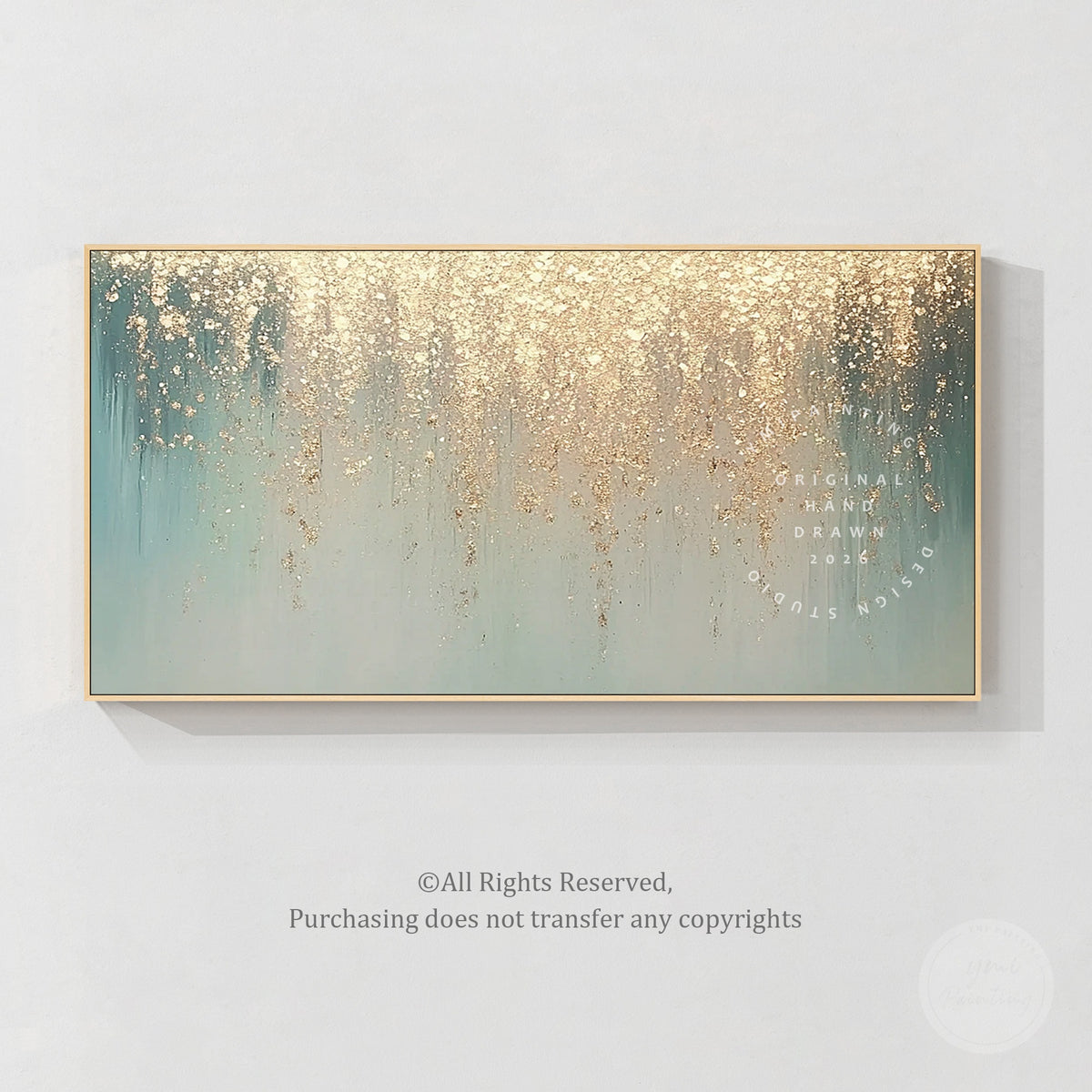 Aqua teal gold textured abstract wall art