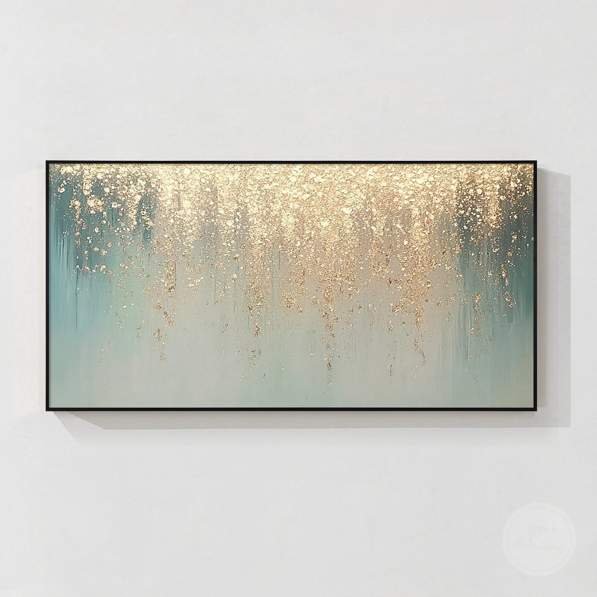 Contemporary aqua abstract artwork with metallic details