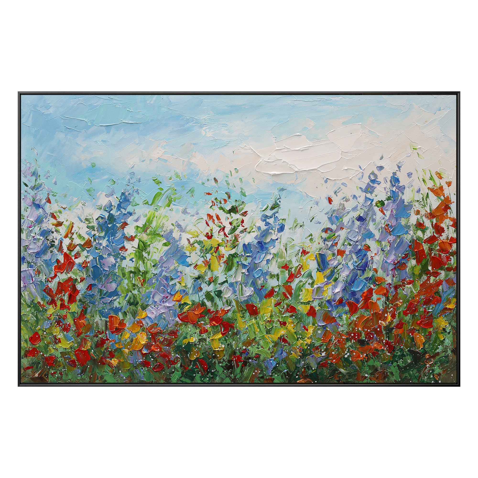 Vivid Blue Red Abstract Wild Flower wall art Textured Painting