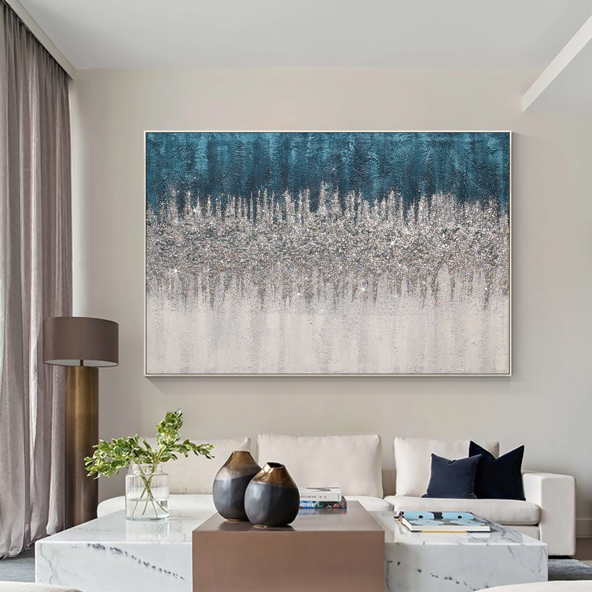 Glitter wall art Turquoise  Abstract Textured Painting