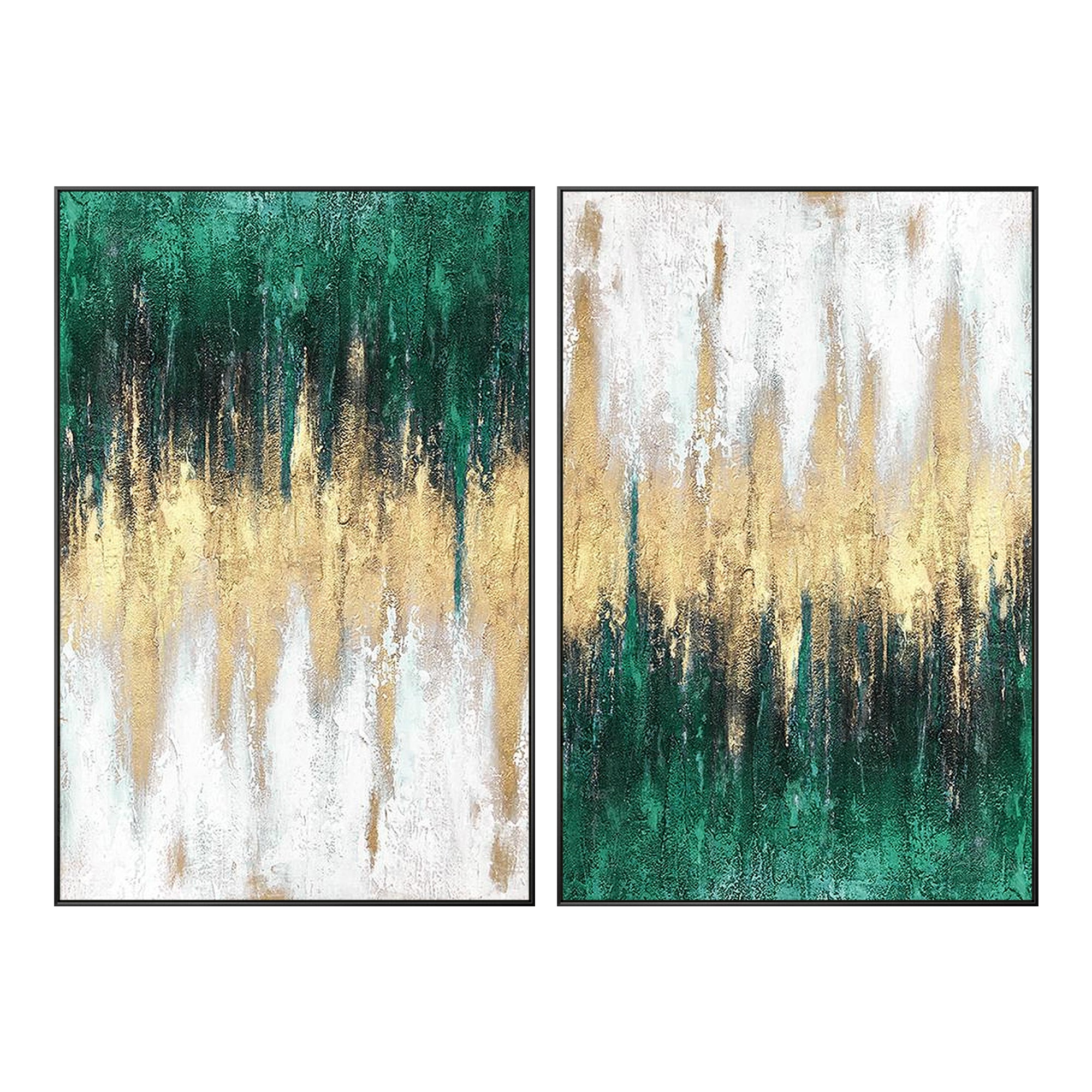 Juego de 2 cuadros abstractos de pared en color verde esmeralda