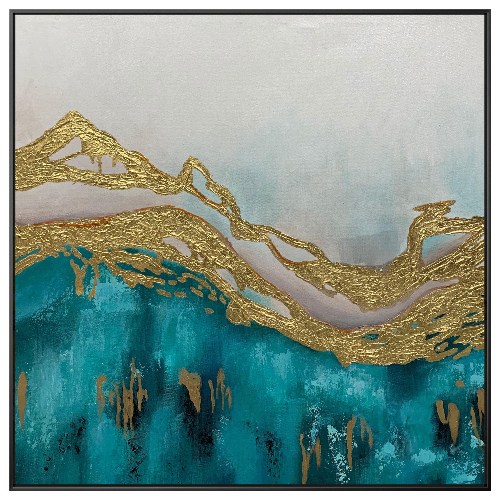 Abstract Turquoise Gold Mountain Wall Art