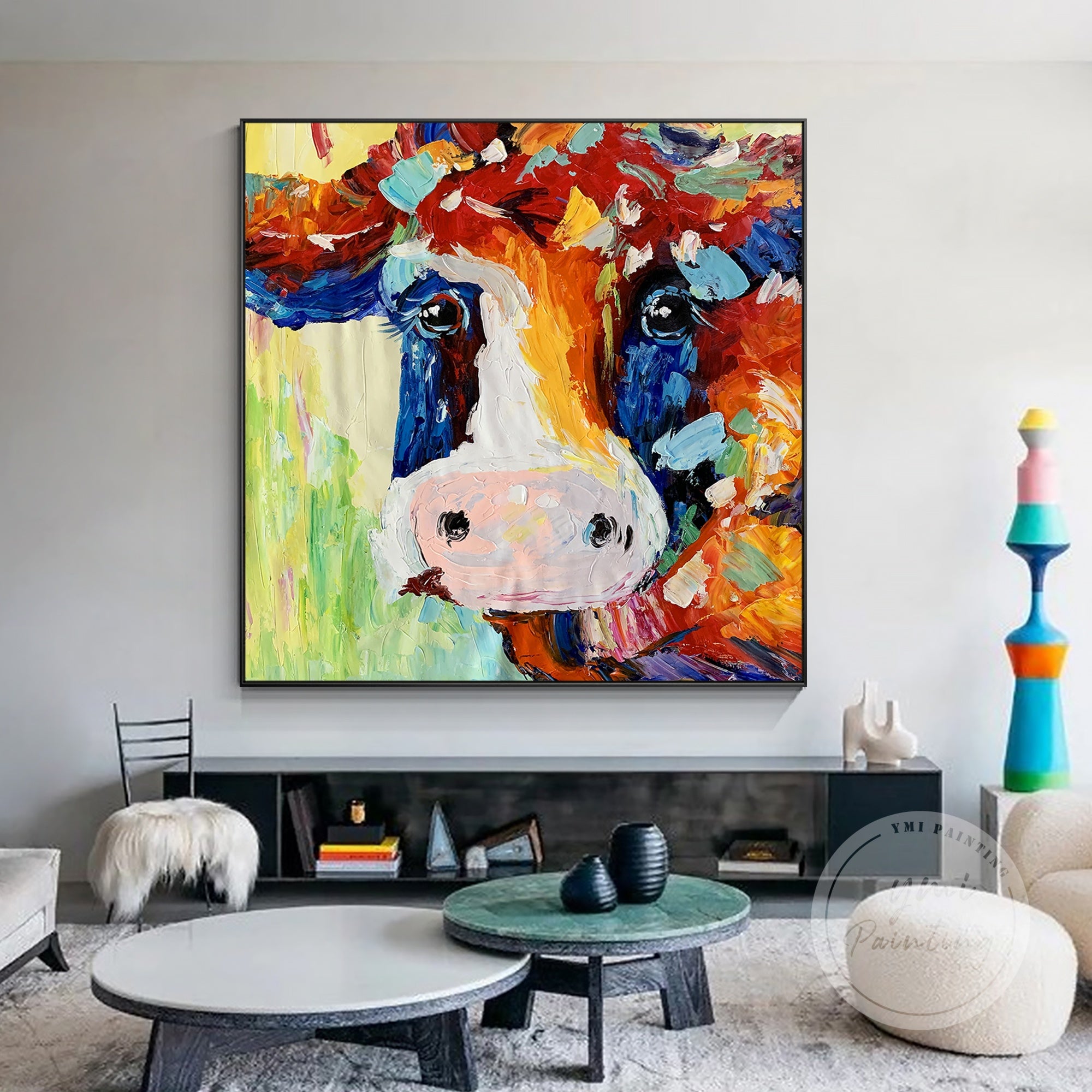 Vibrant Palette Knife Cow Portra