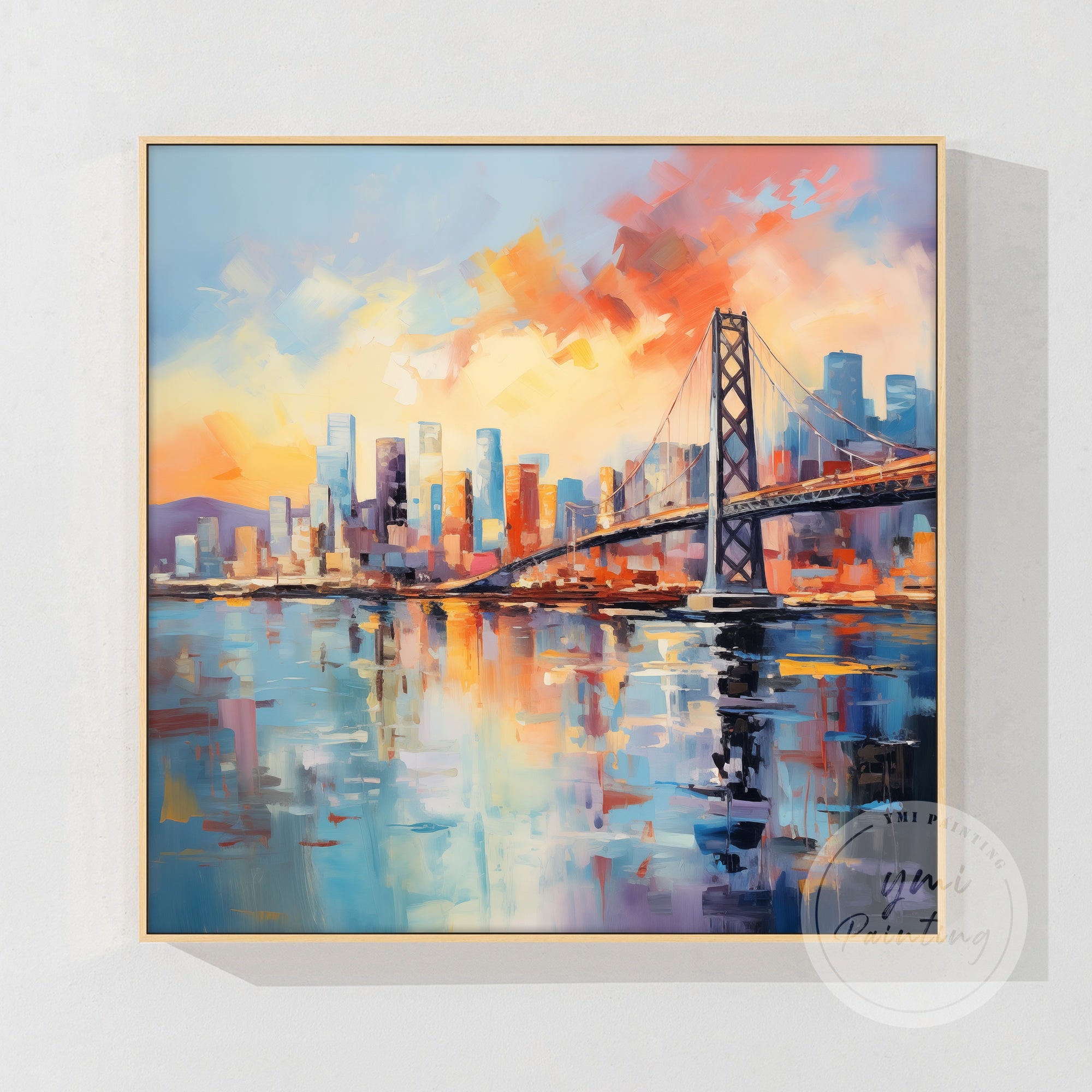 Original San Francisco art, ideal for office decor, featuring the Golden Gate Bridge in striking, colorful hues that energize any room.