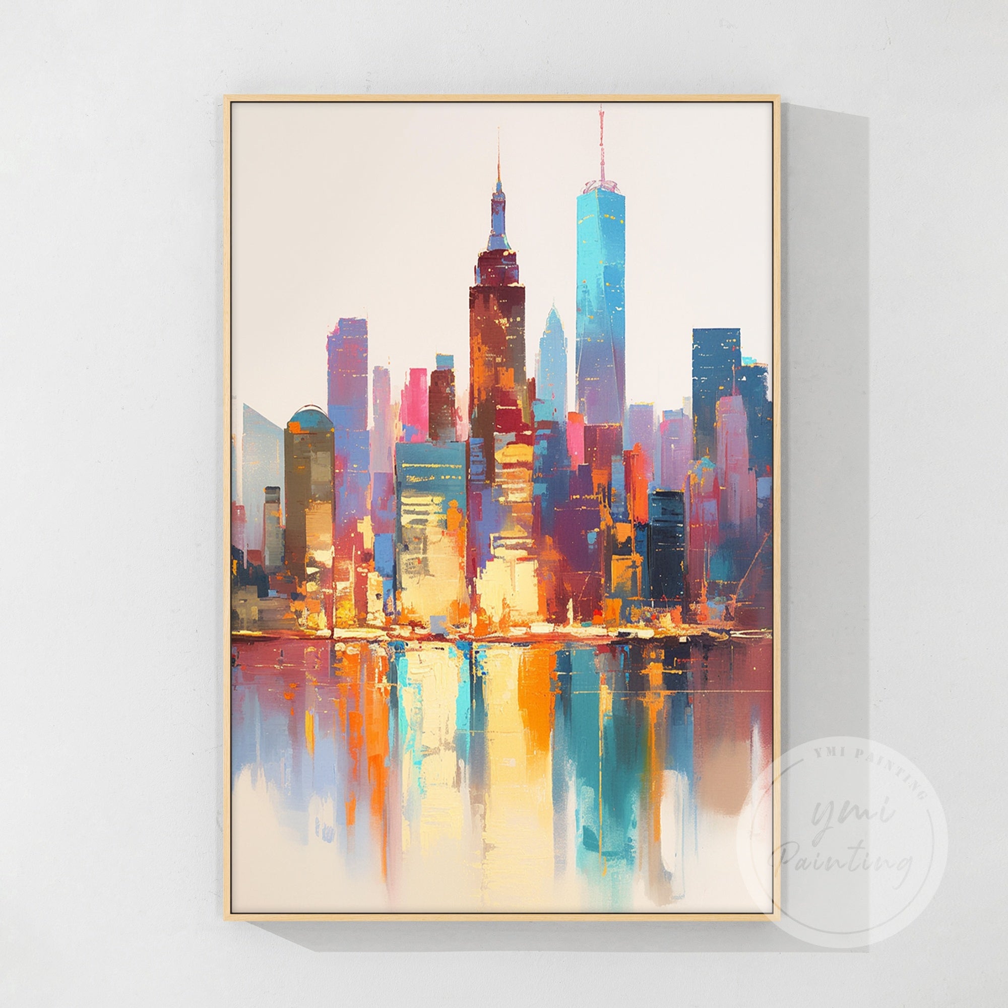 Framed large NYC oil painting, perfect for adding a contemporary touch to your living room, office, or gallery wall.
