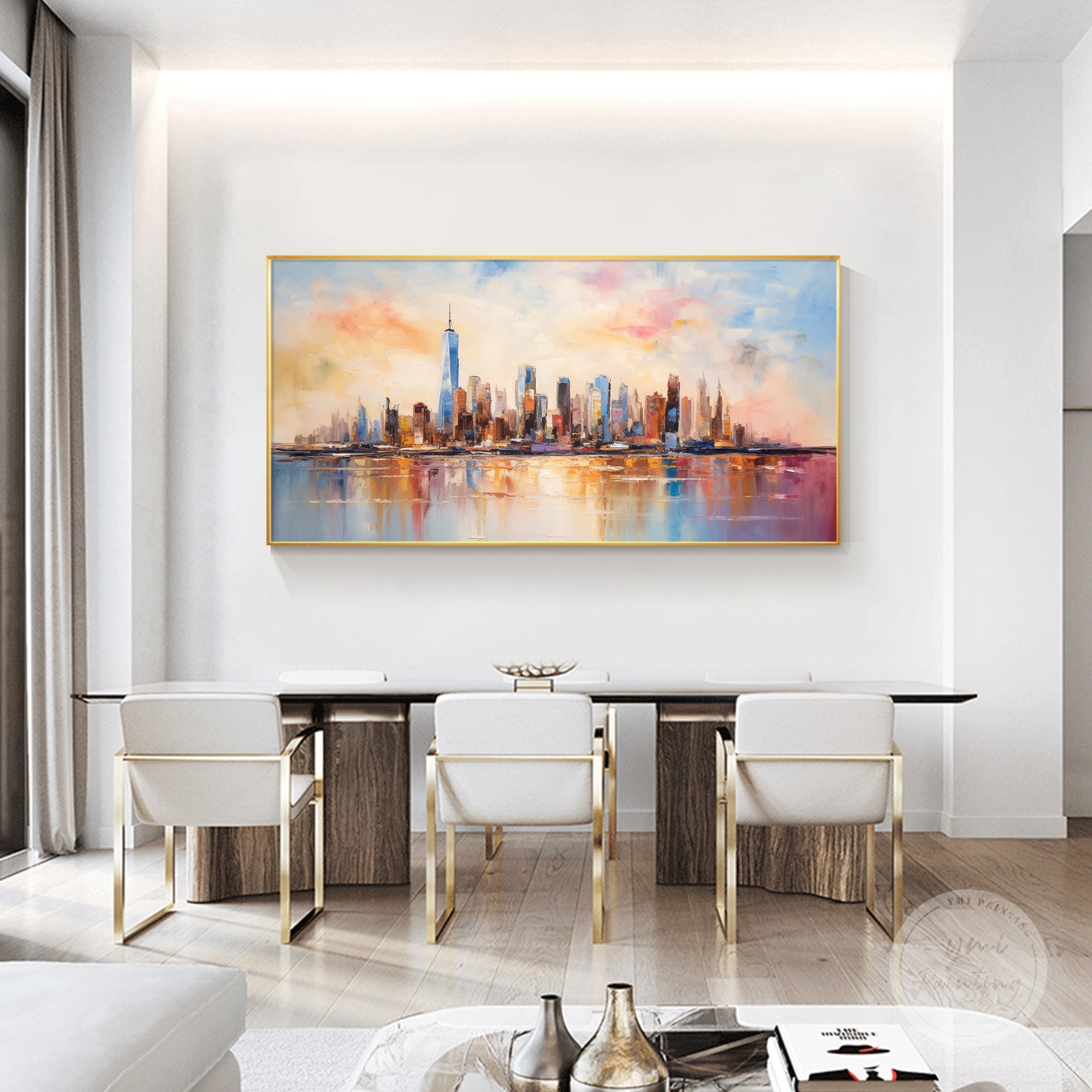 Abstract New York Cityscape Painting – Large Acrylic Wall Art