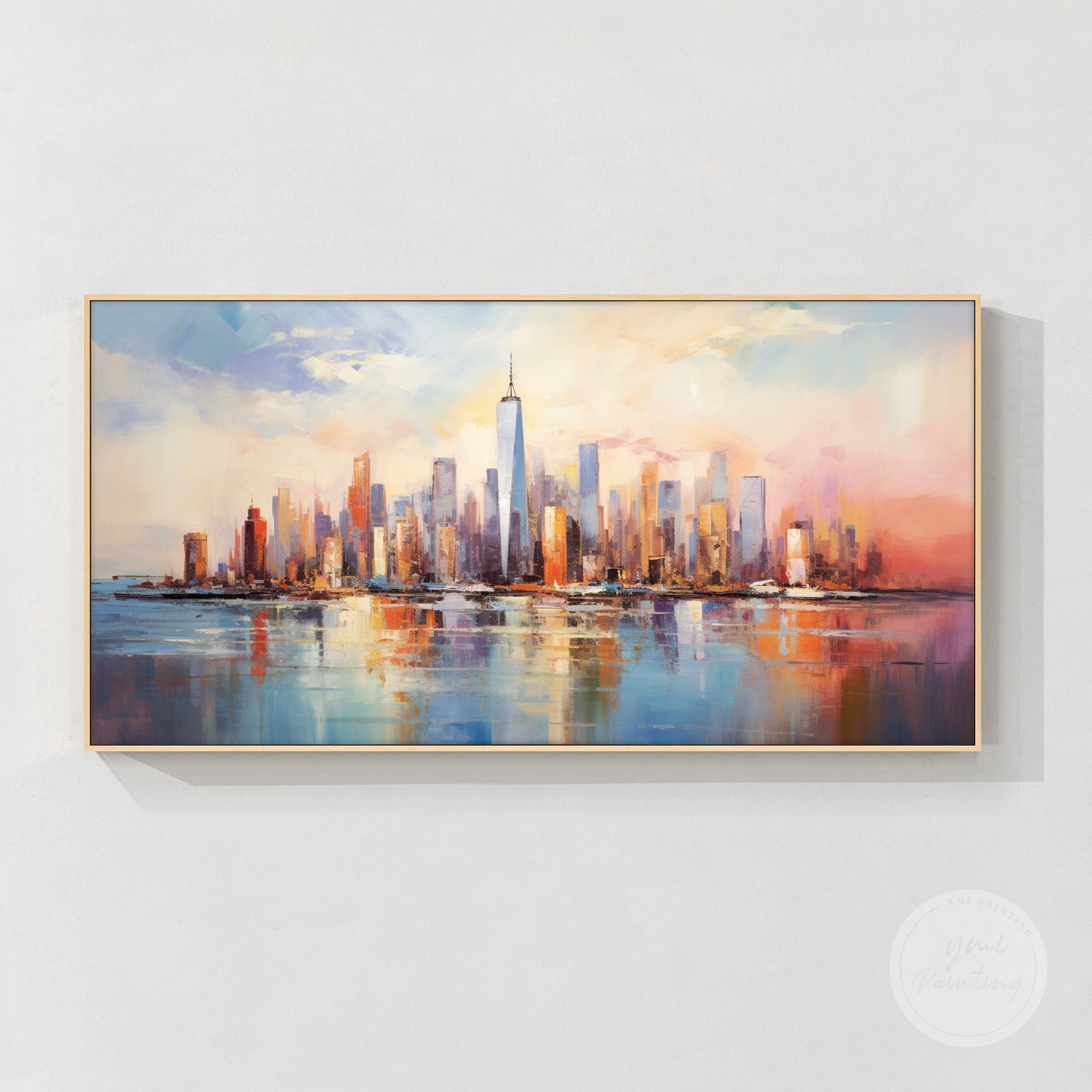 Large modern cityscape painting for office interior