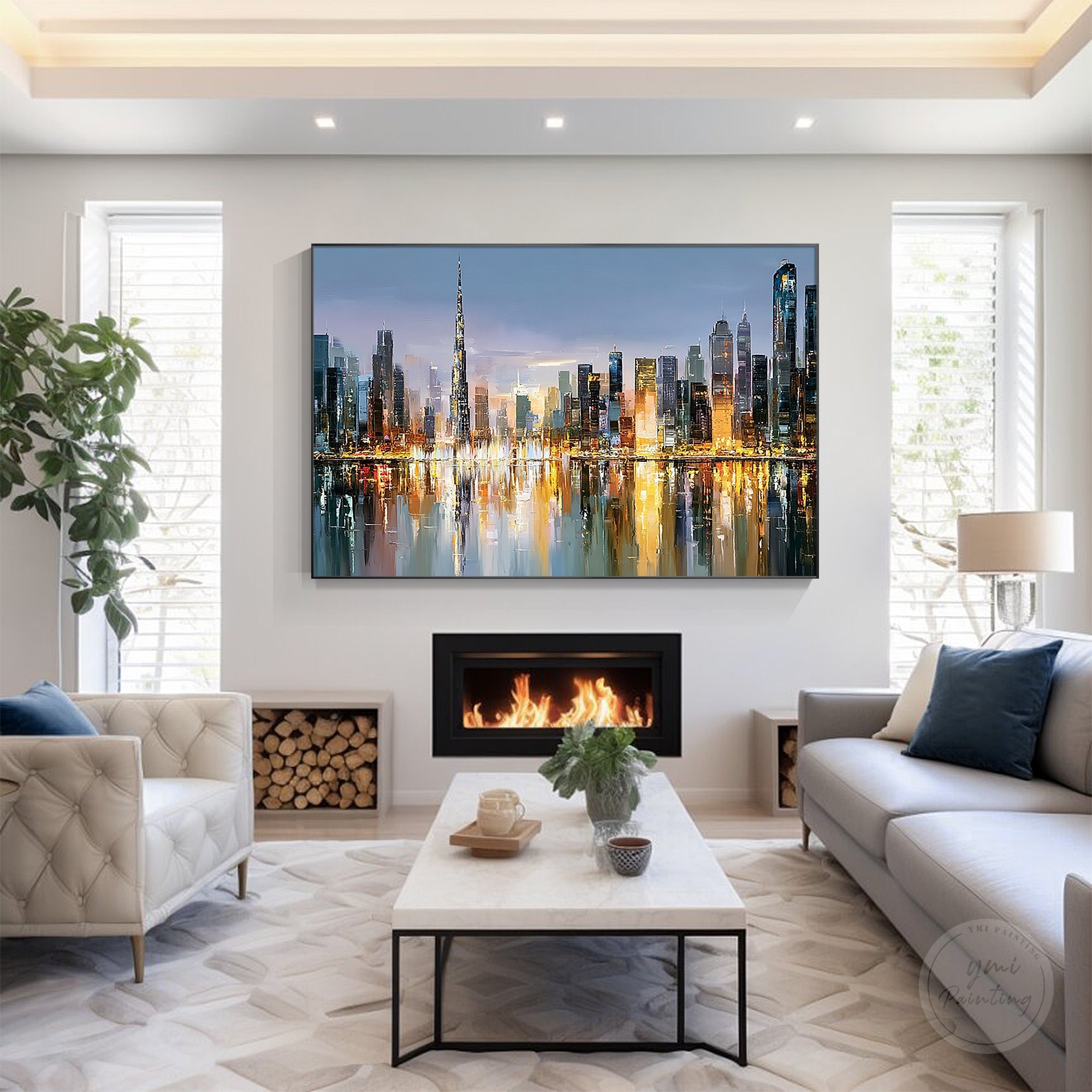 Dubai skyline wall art with Burj Khalifa city view