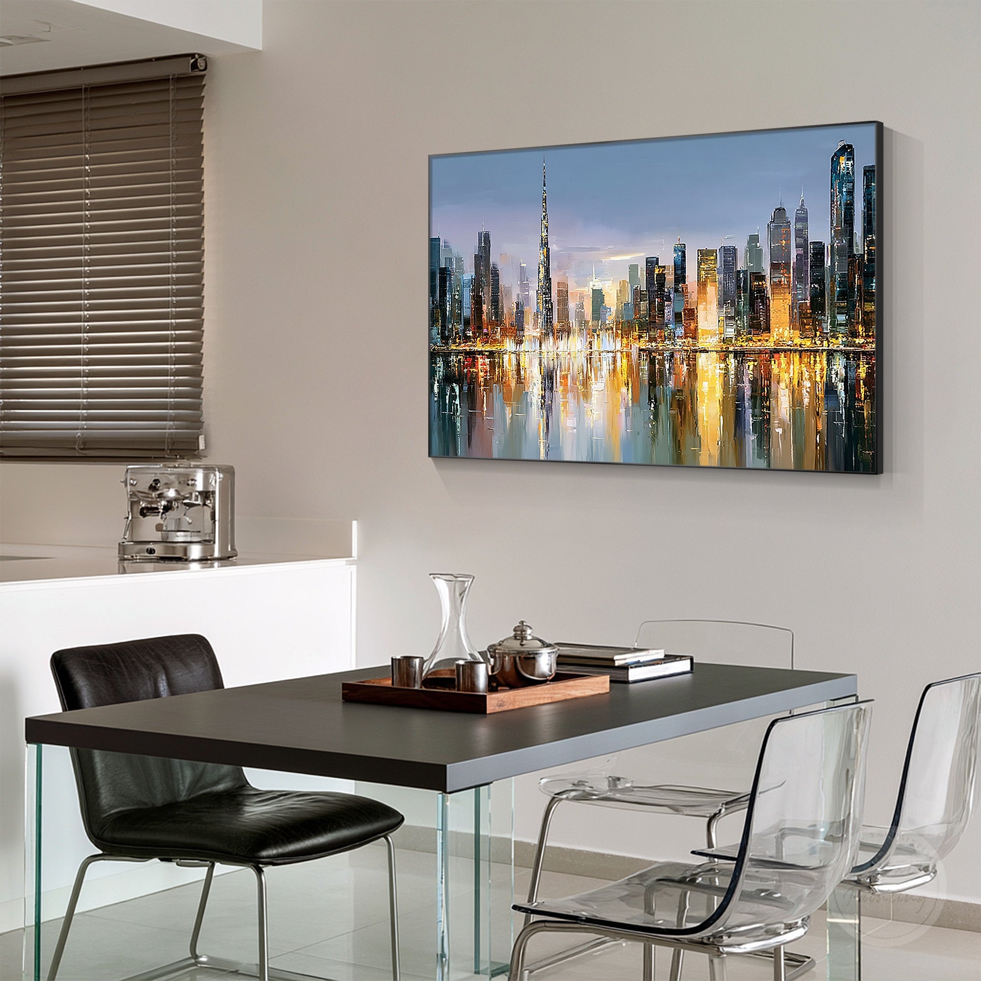 Dubai waterfront reflection city art canvas