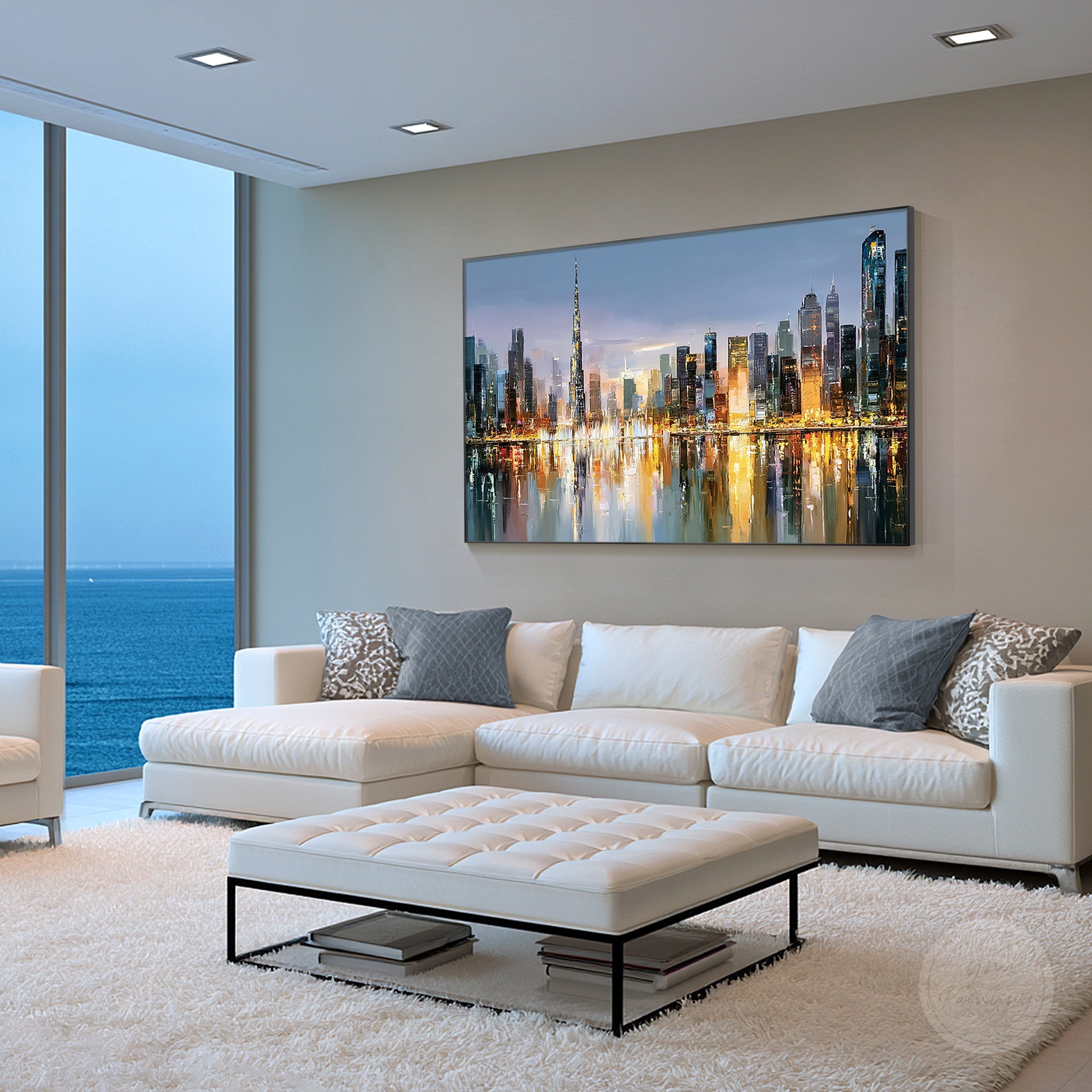 Dubai urban skyline reflection canvas decor