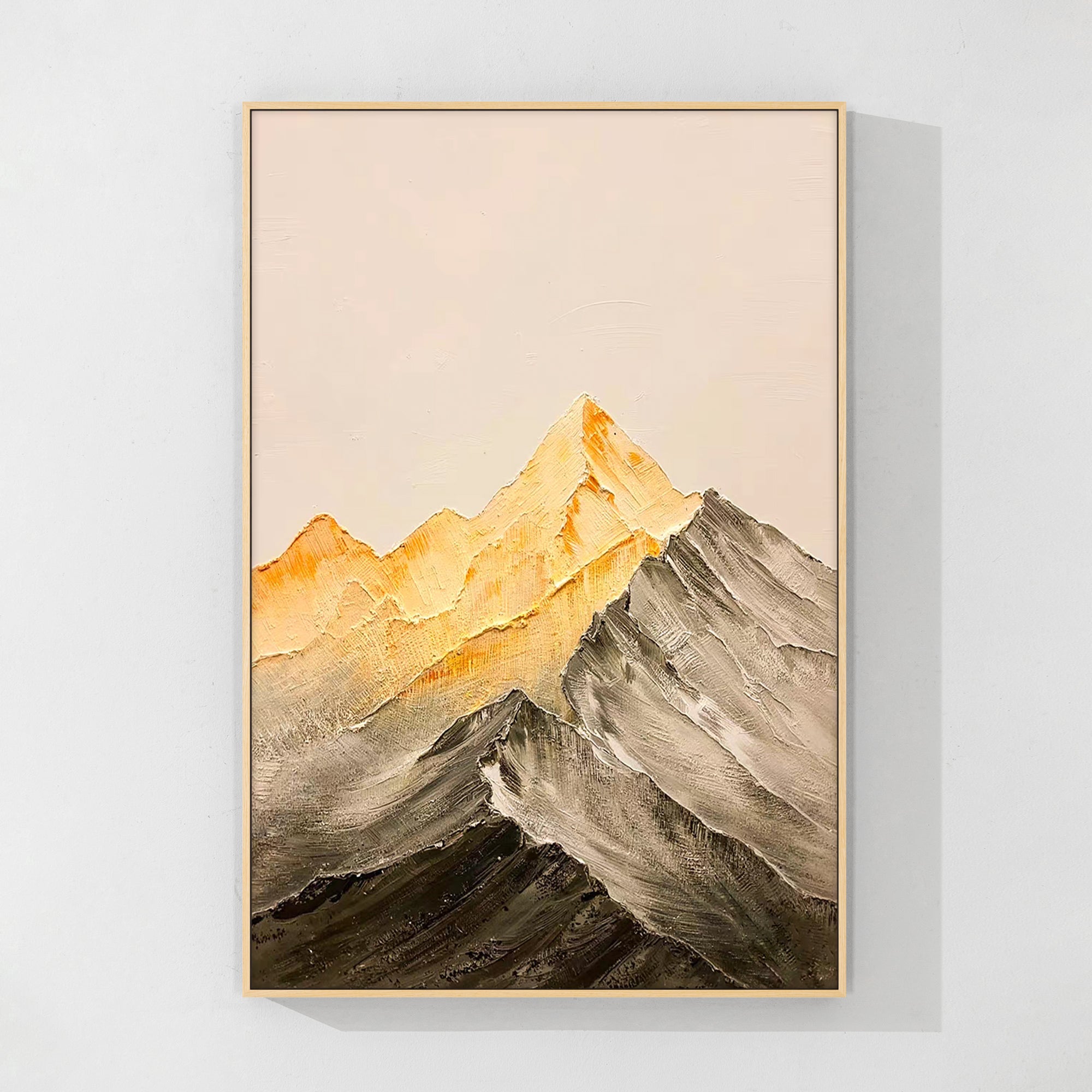 Elegant twilight mountain painting with a palette knife technique, a luxurious gift for anniversaries, ideal for placing above the sofa or in a study.
